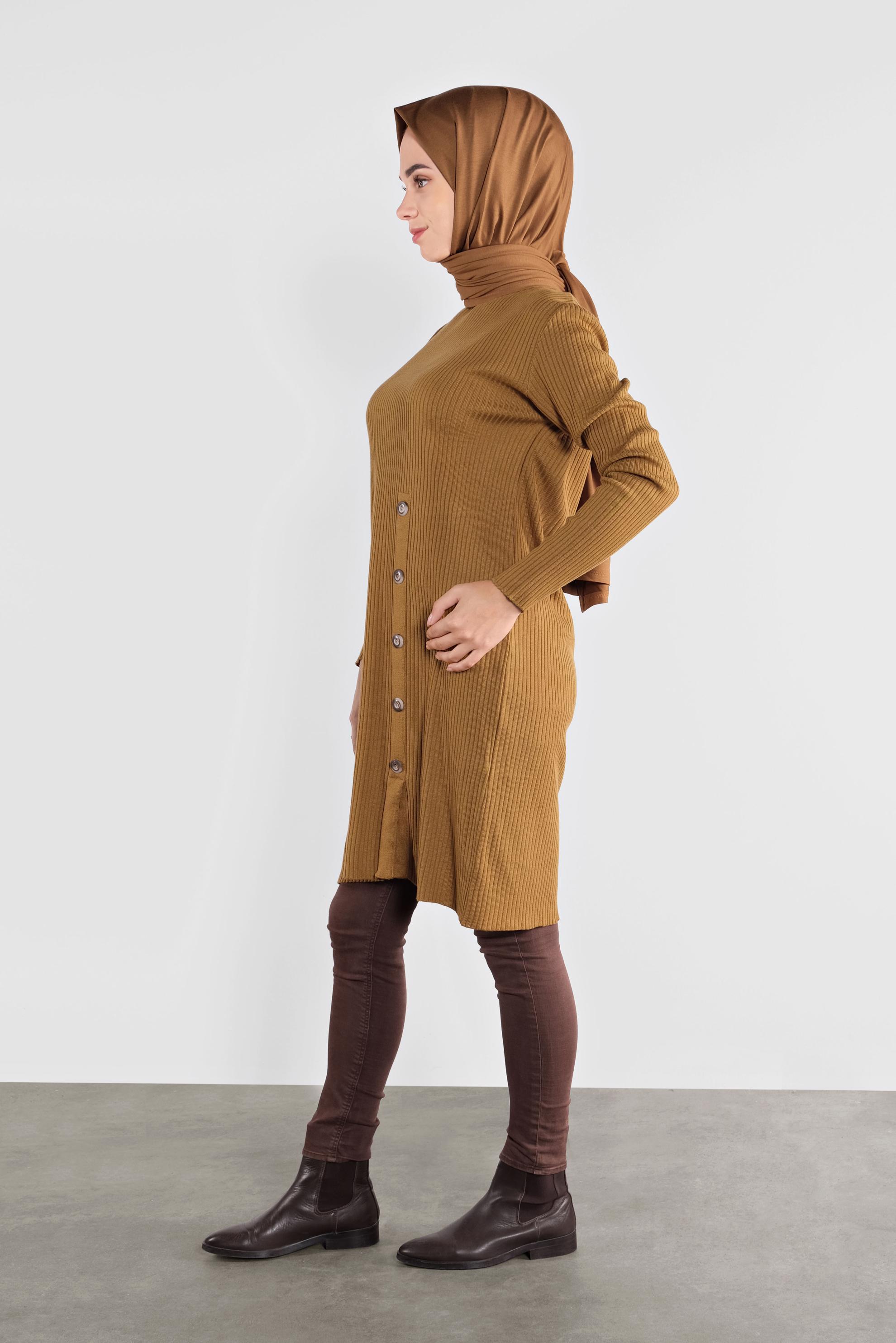 Tesettür giyim SARI DÜĞMELİ FİTİLLİ TRİKO TUNİK  41001