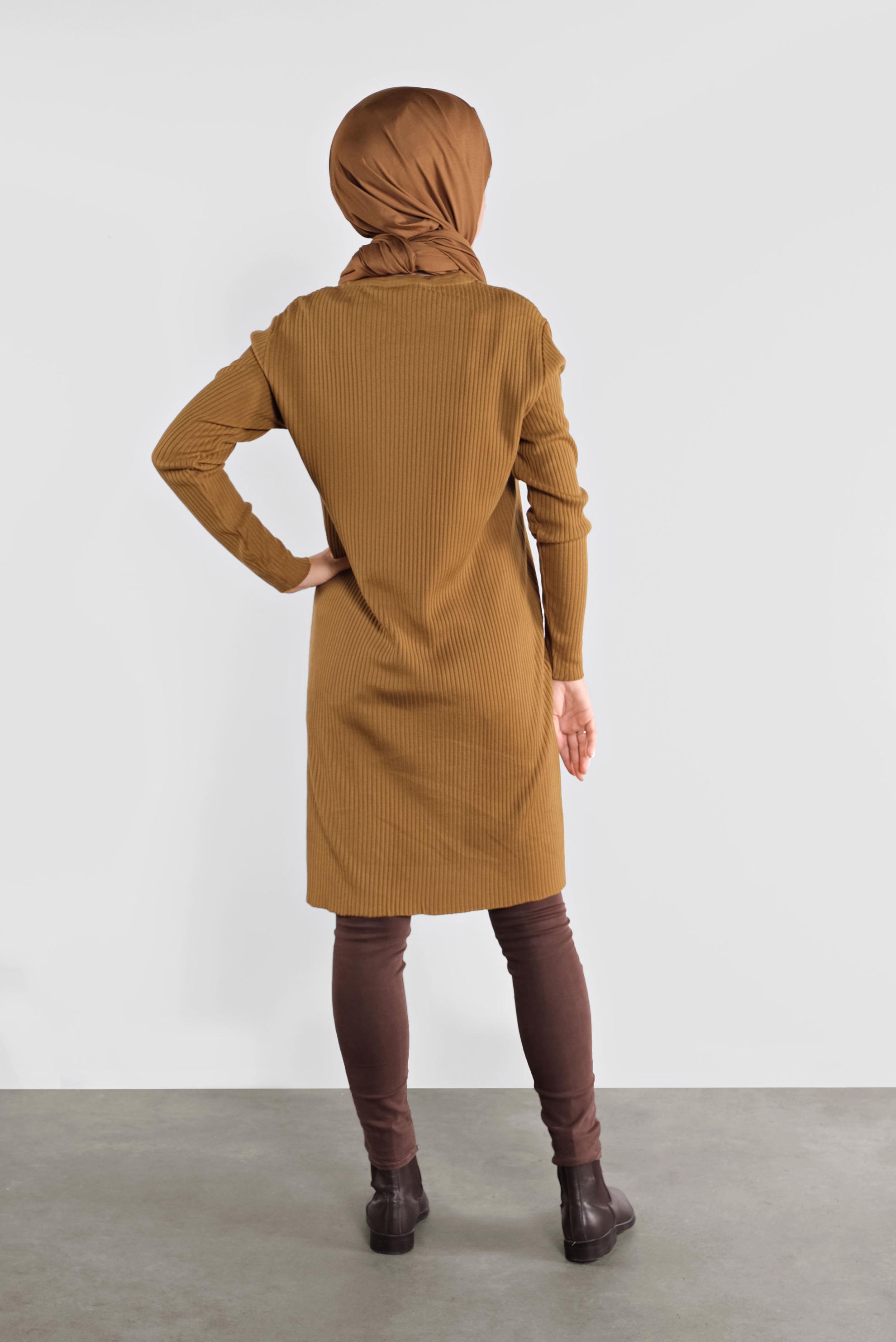 Tesettür giyim SARI DÜĞMELİ FİTİLLİ TRİKO TUNİK  41001