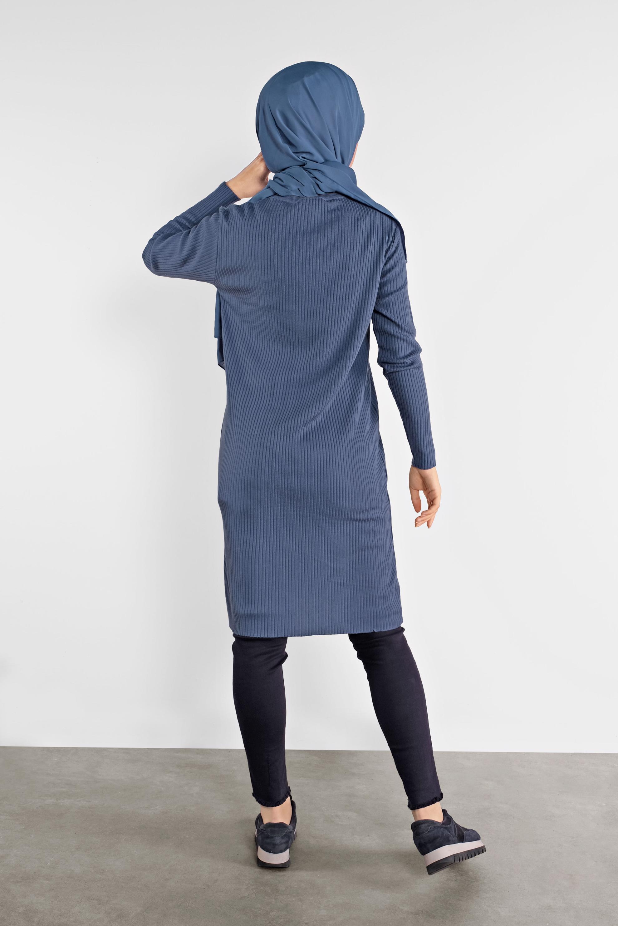 Tesettür giyim LACİVERT DÜĞMELİ FİTİLLİ TRİKO TUNİK  41001