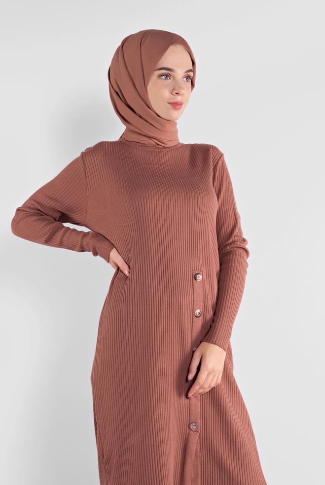 Hijab clothing  BUTTONED RIBBED KNIT TUNIC 41001  - ALVİNA