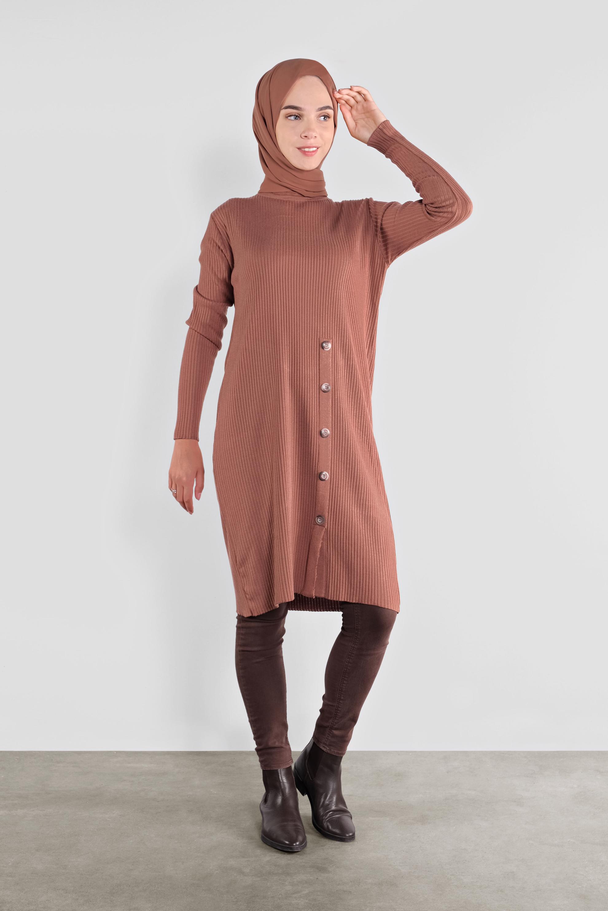 Hijab clothing ORANGE BUTTONED RIBBED KNIT TUNIC 41001 