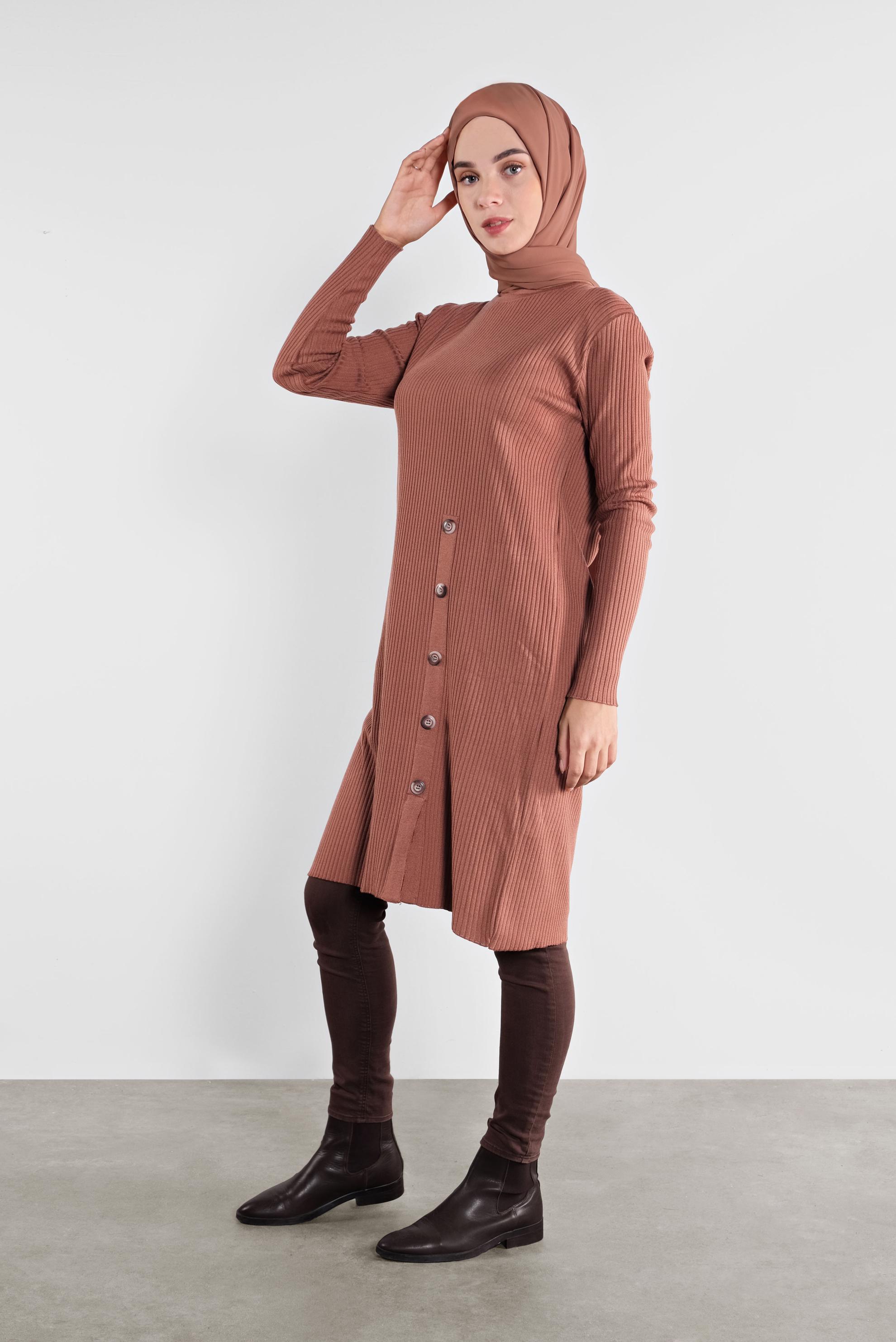 Hijab clothing ORANGE BUTTONED RIBBED KNIT TUNIC 41001 