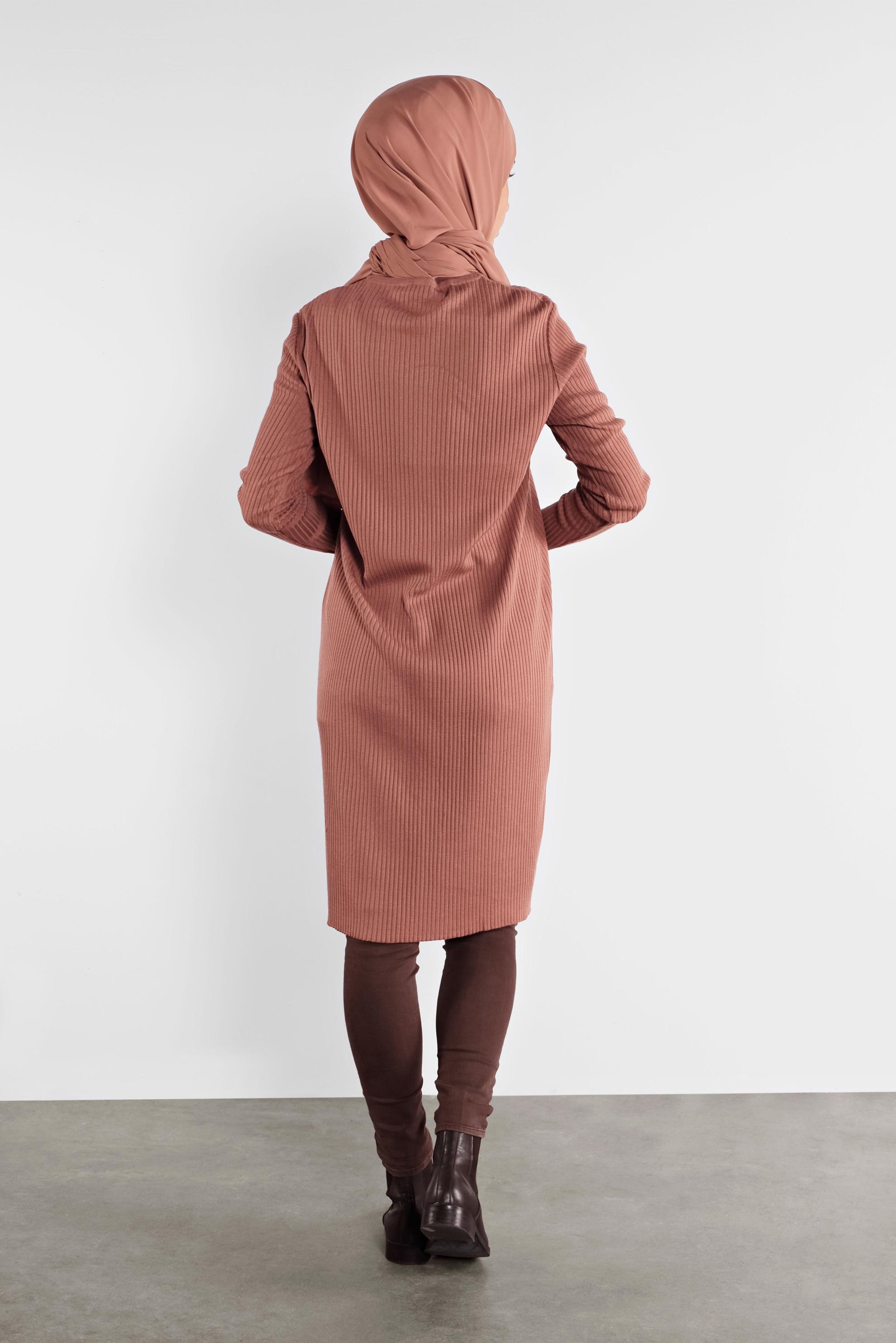 Hijab clothing ORANGE BUTTONED RIBBED KNIT TUNIC 41001 