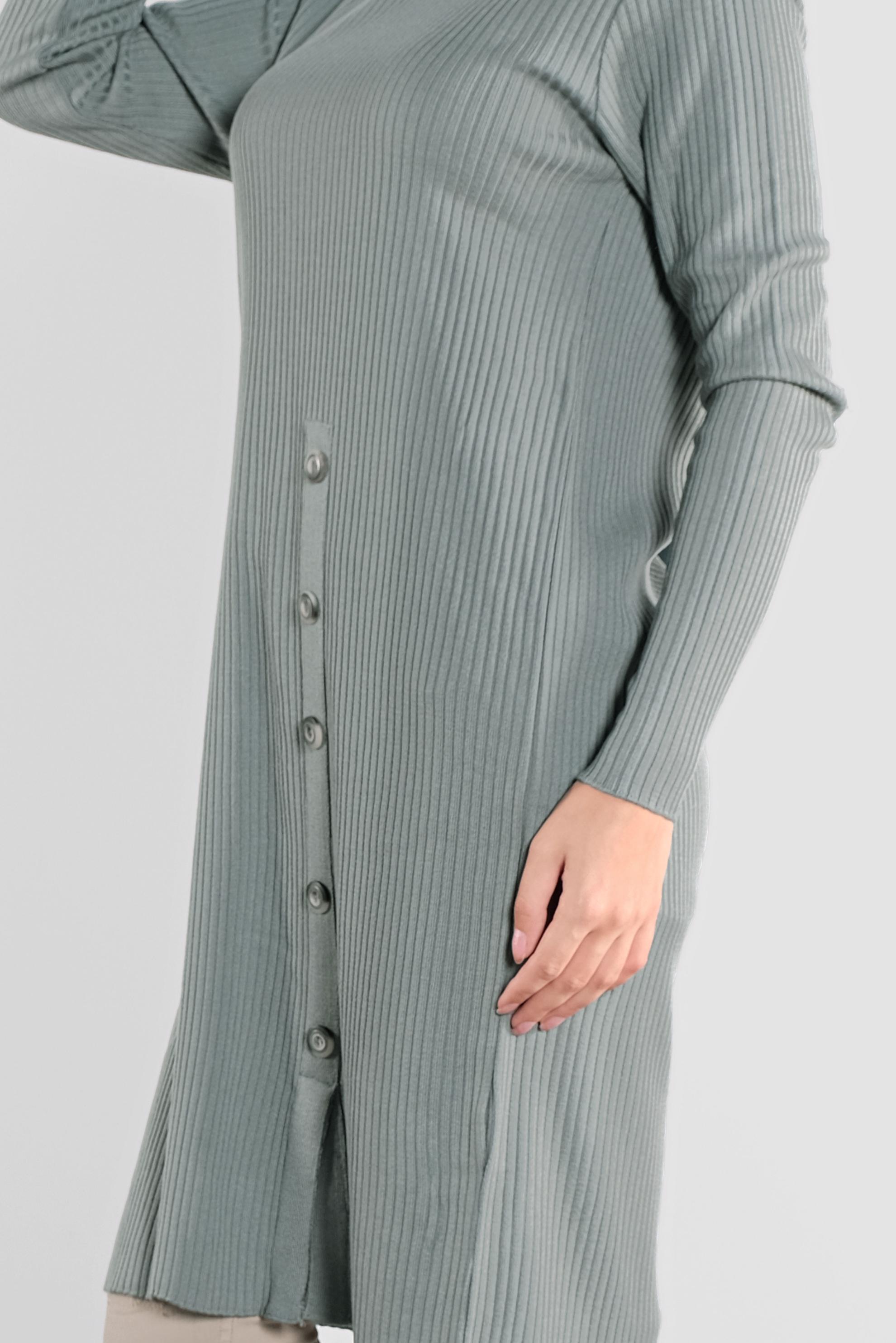 Tesettür giyim YEŞİL DÜĞMELİ FİTİLLİ TRİKO TUNİK  41001