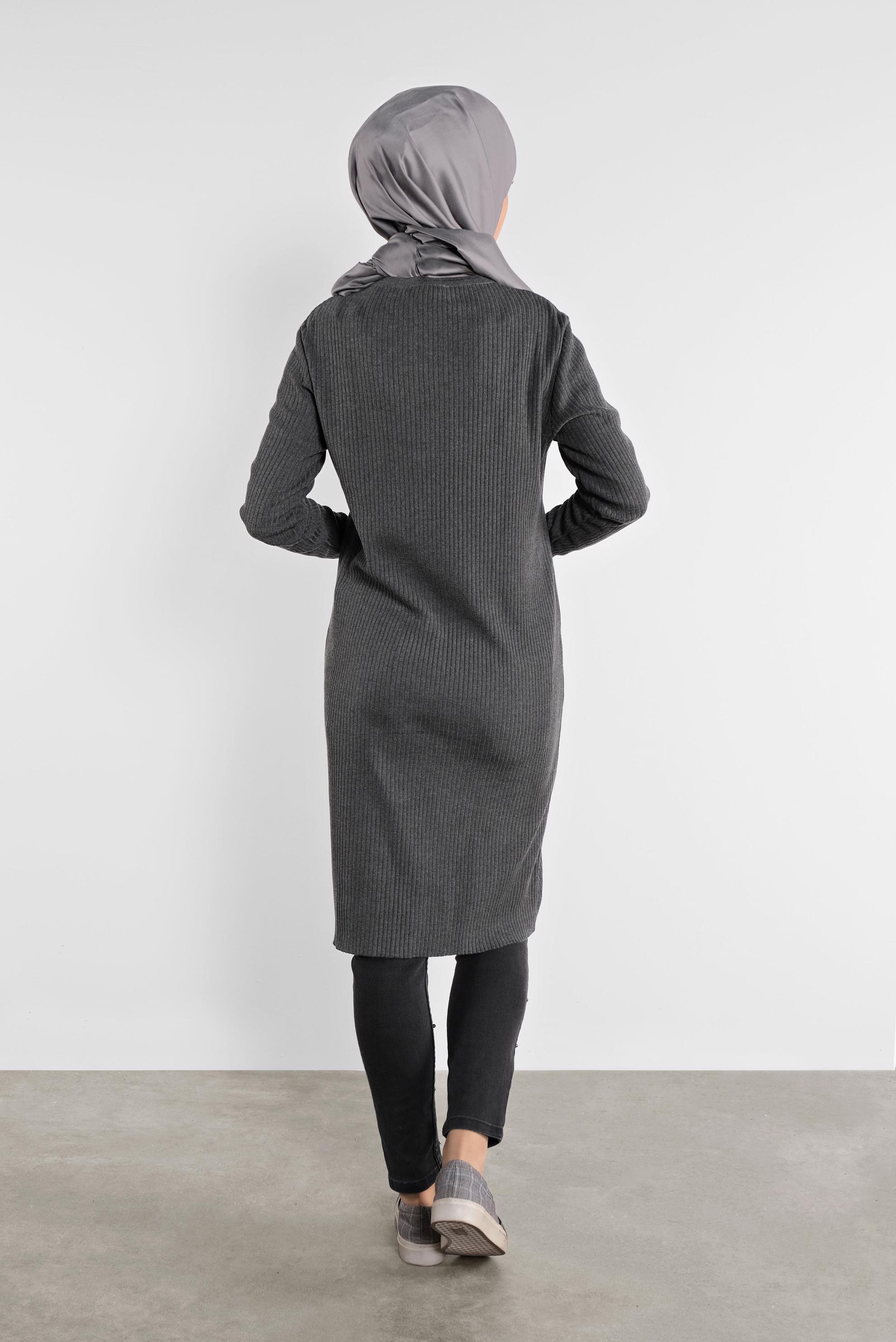 Tesettür giyim GRİ DÜĞMELİ FİTİLLİ TRİKO TUNİK  41001