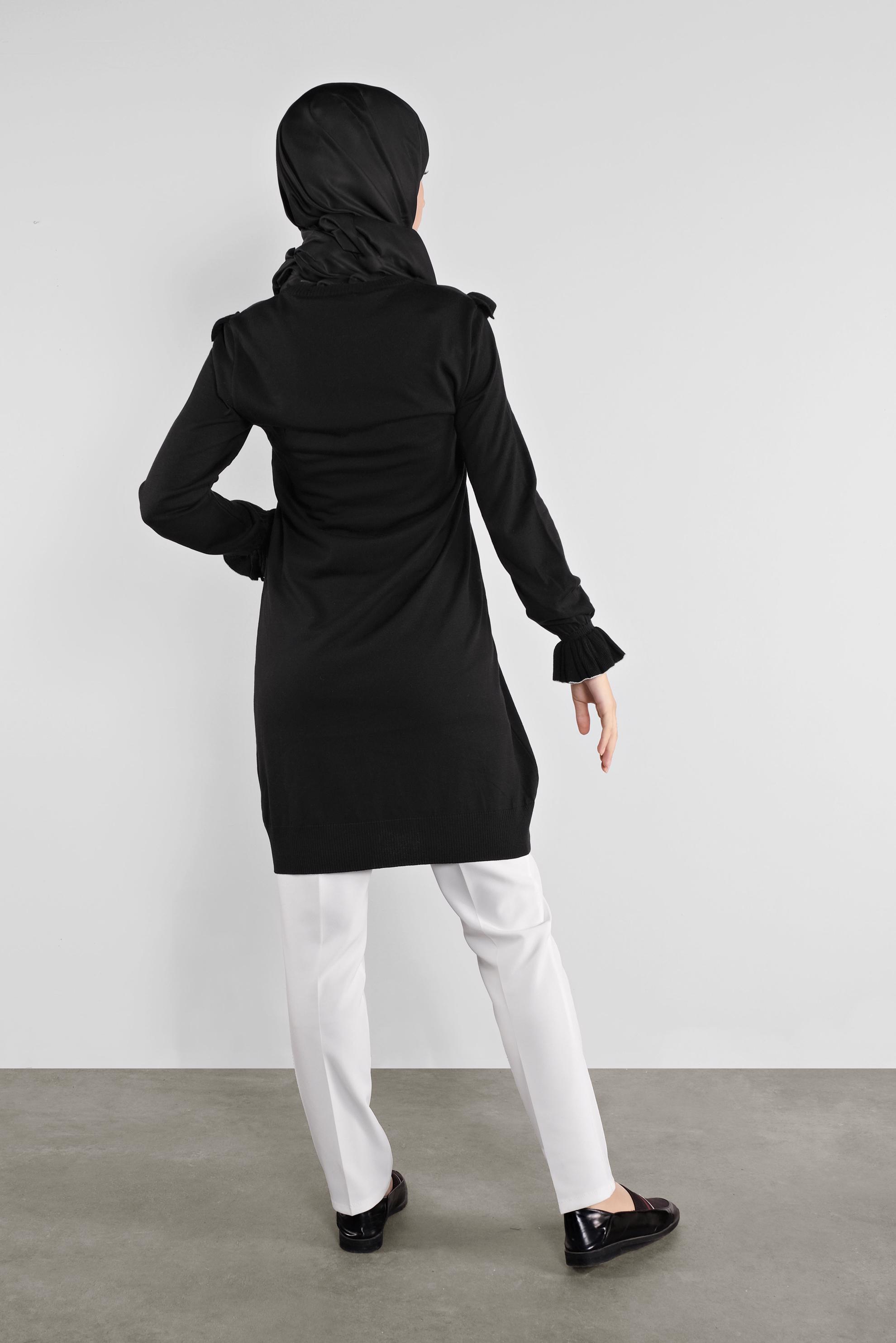 Tesettür giyim SİYAH  FIRFIRLI TRİKO TUNİK 41002