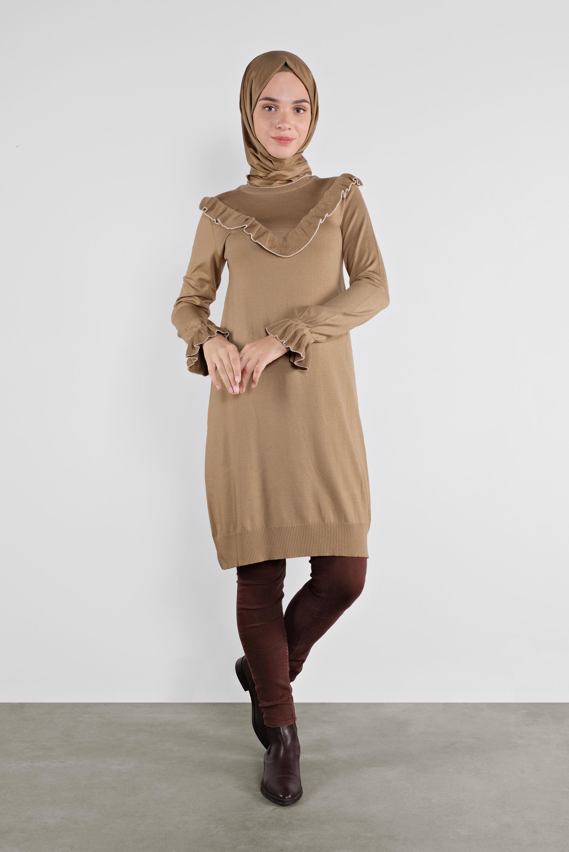 Tesettür giyim KAHVE  FIRFIRLI TRİKO TUNİK 41002