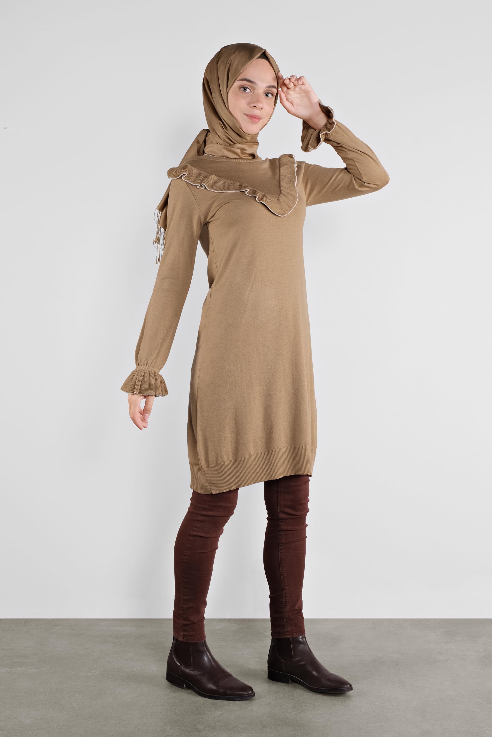 Tesettür giyim KAHVE  FIRFIRLI TRİKO TUNİK 41002