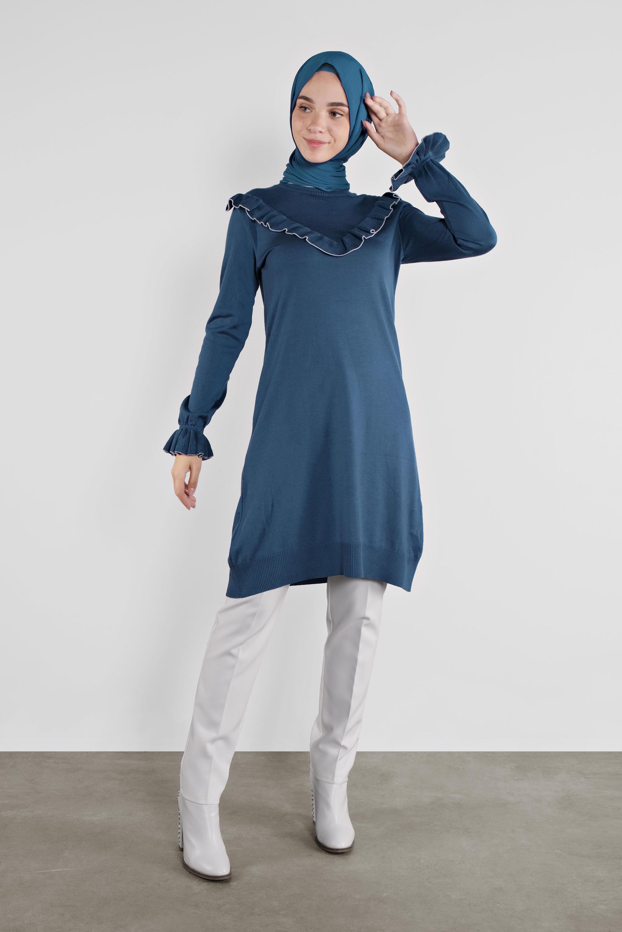 Tesettür giyim LACİVERT  FIRFIRLI TRİKO TUNİK 41002