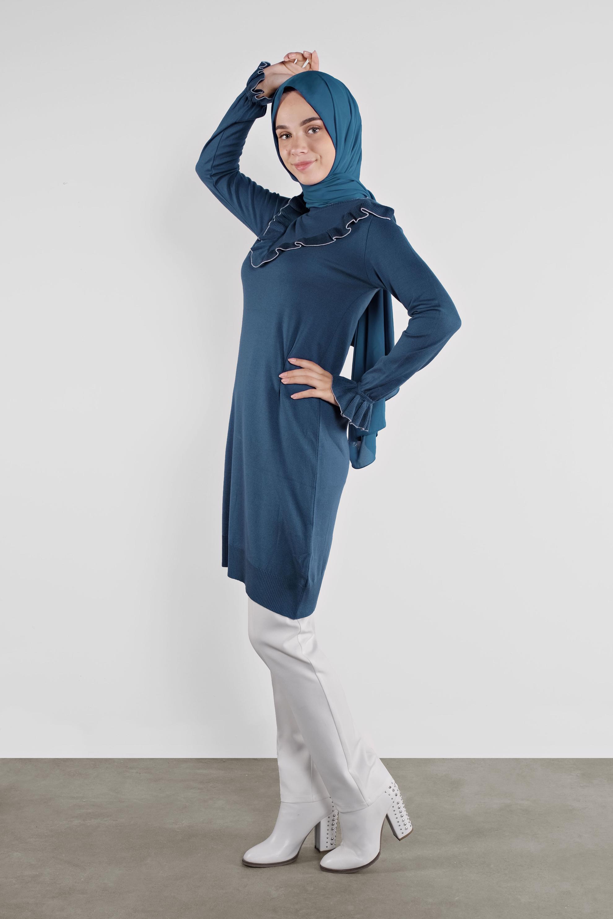 Tesettür giyim LACİVERT  FIRFIRLI TRİKO TUNİK 41002