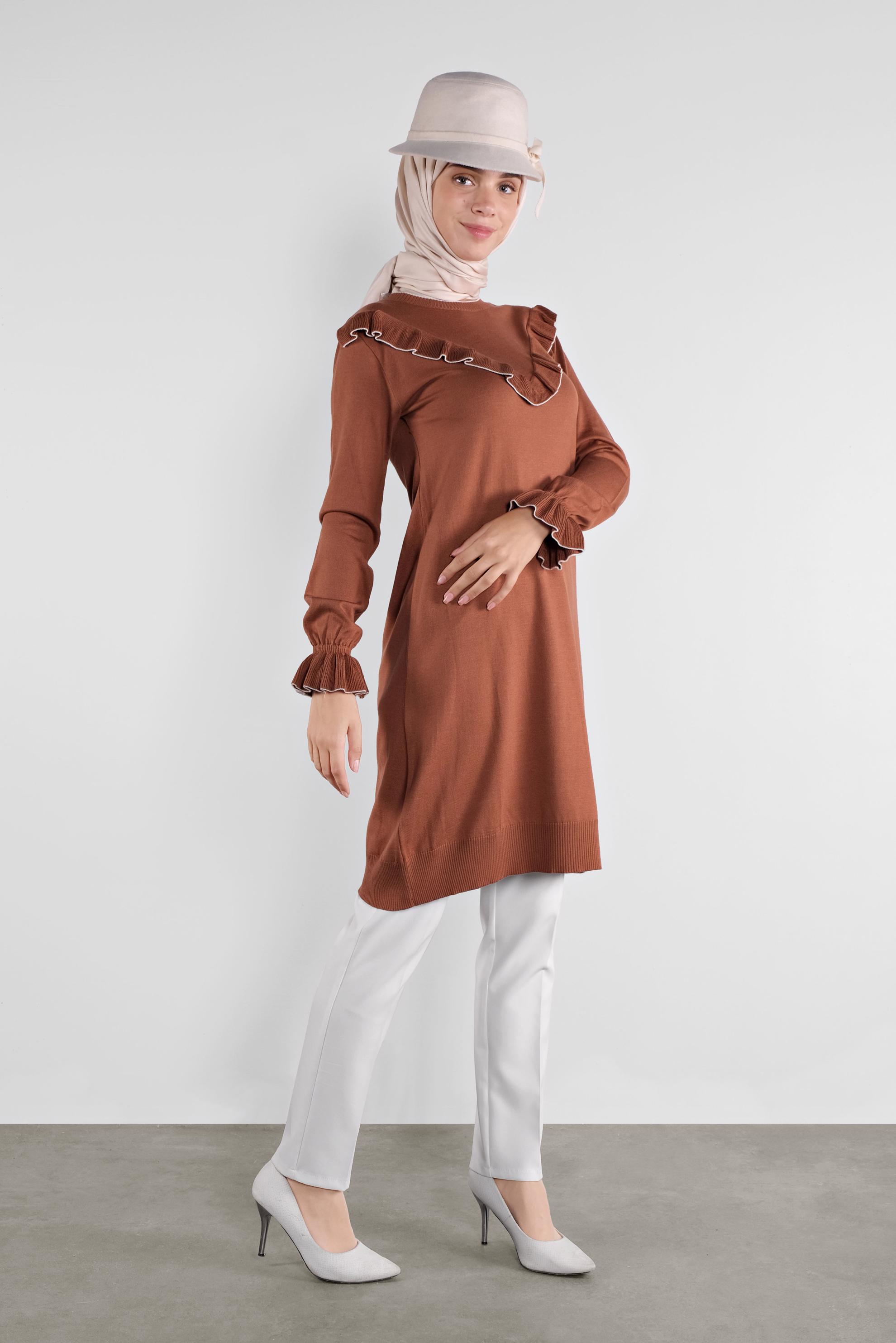 Tesettür giyim TURUNCU  FIRFIRLI TRİKO TUNİK 41002