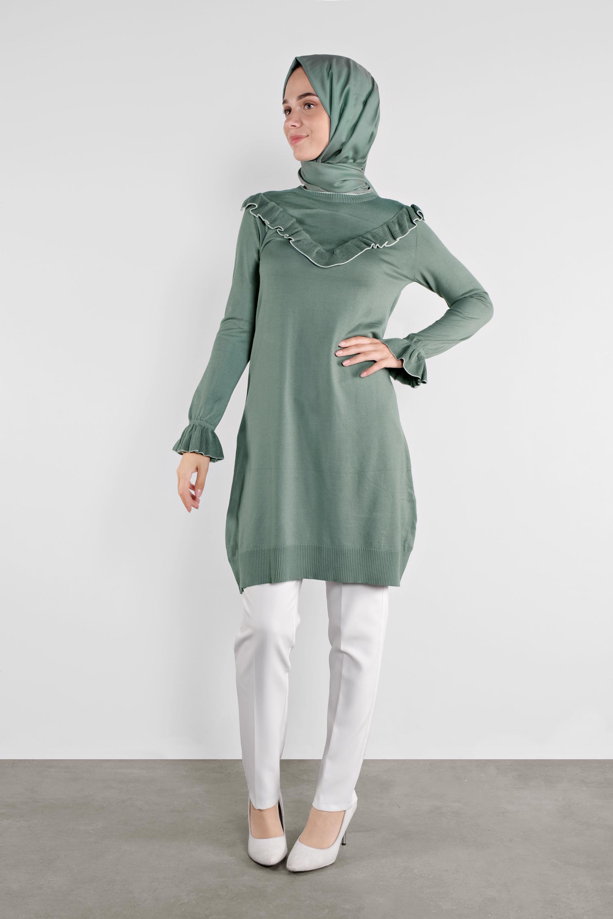 Tesettür giyim YEŞİL  FIRFIRLI TRİKO TUNİK 41002