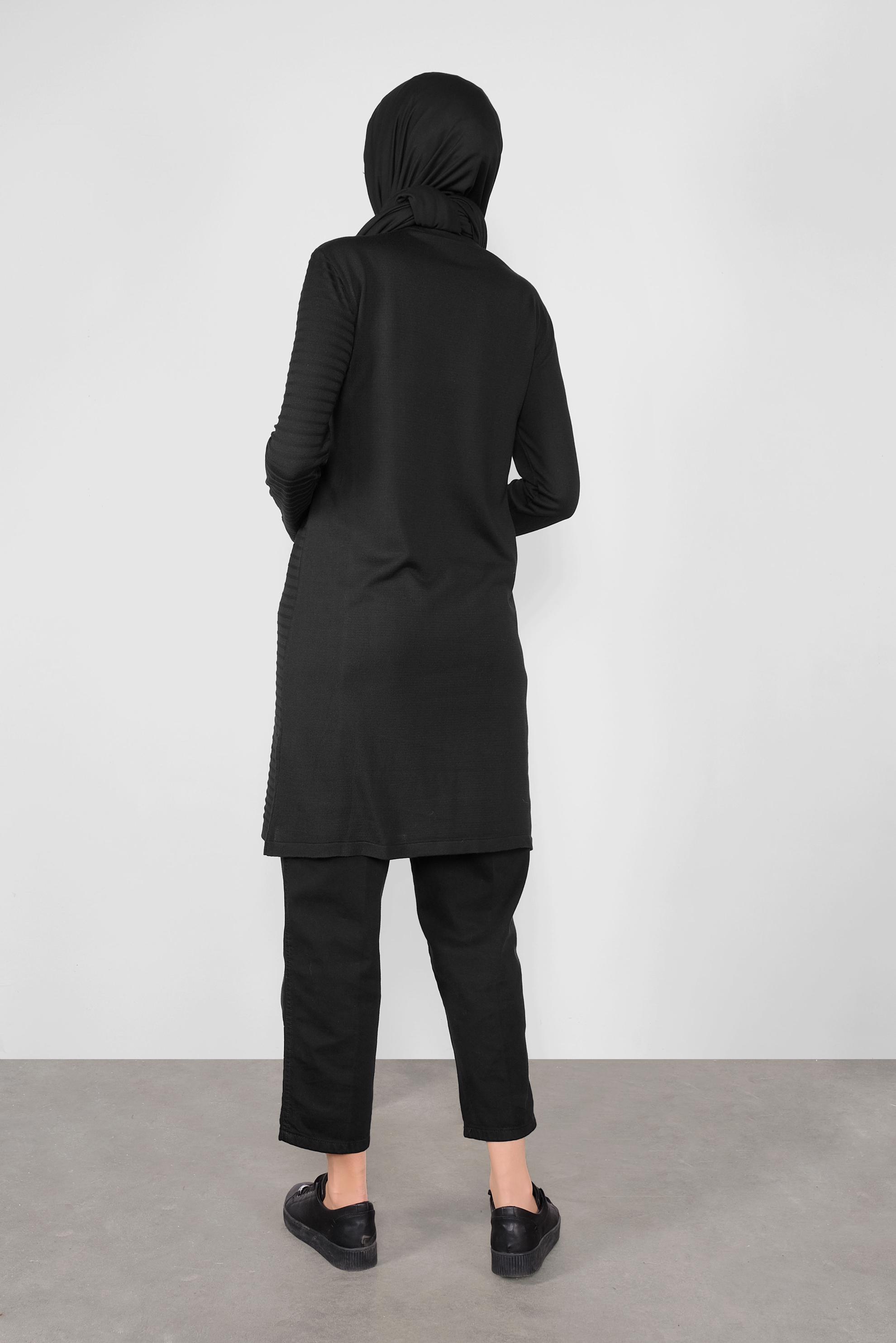 Tesettür giyim SİYAH SİMLİ ŞERİT DETAYLI TUNİK 41003 