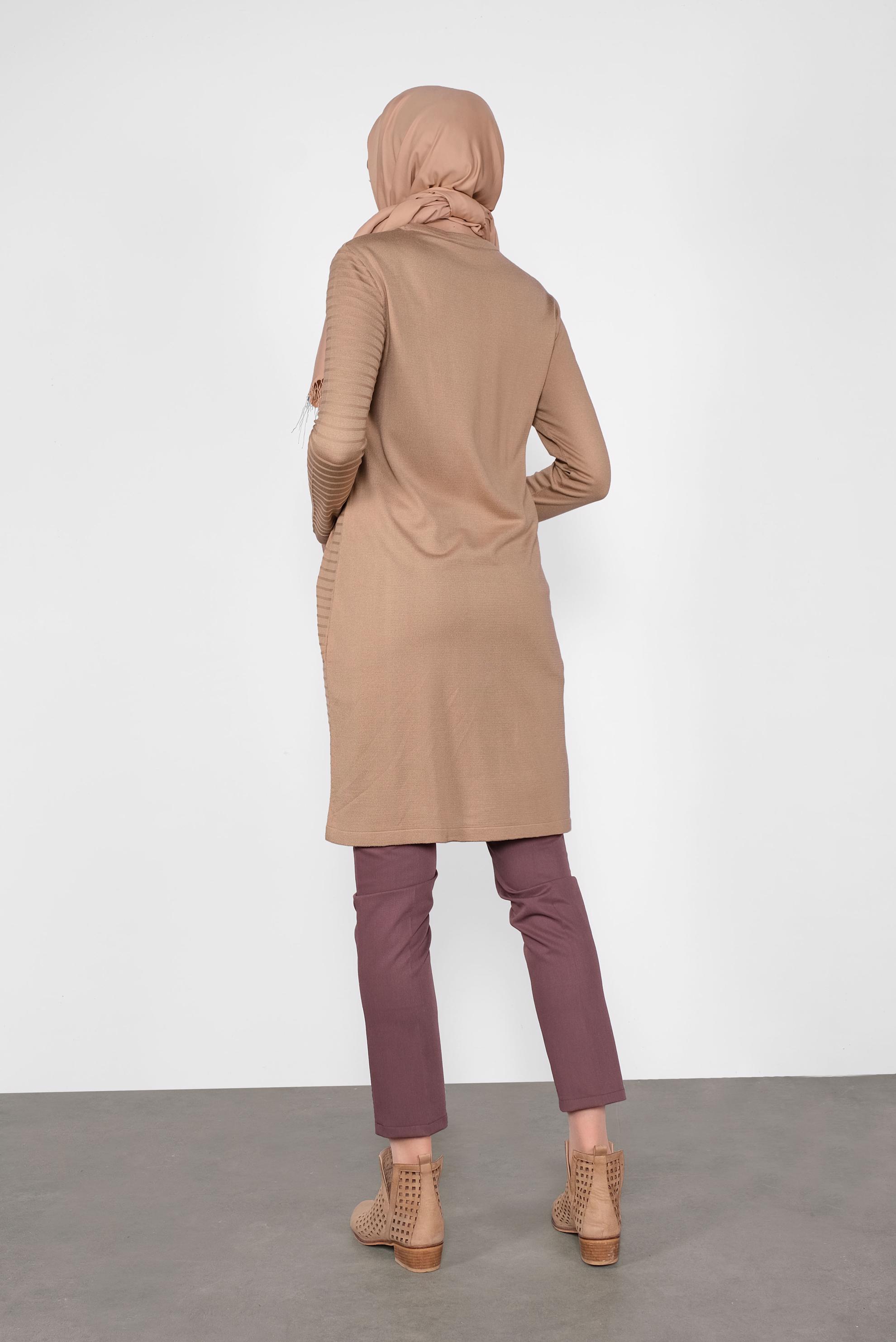 Tesettür giyim KAHVE SİMLİ ŞERİT DETAYLI TUNİK 41003 