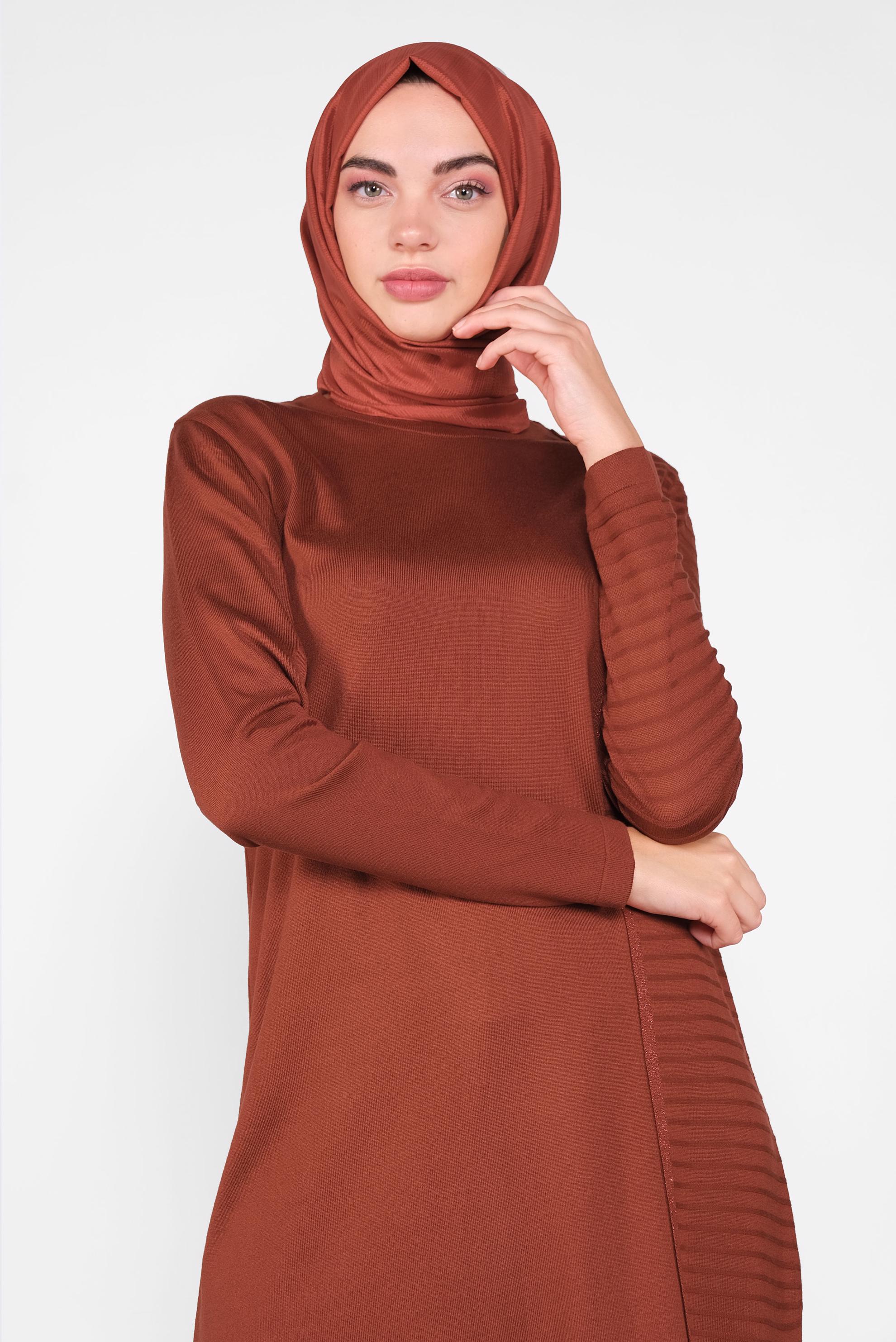 Tesettür giyim TURUNCU SİMLİ ŞERİT DETAYLI TUNİK 41003 