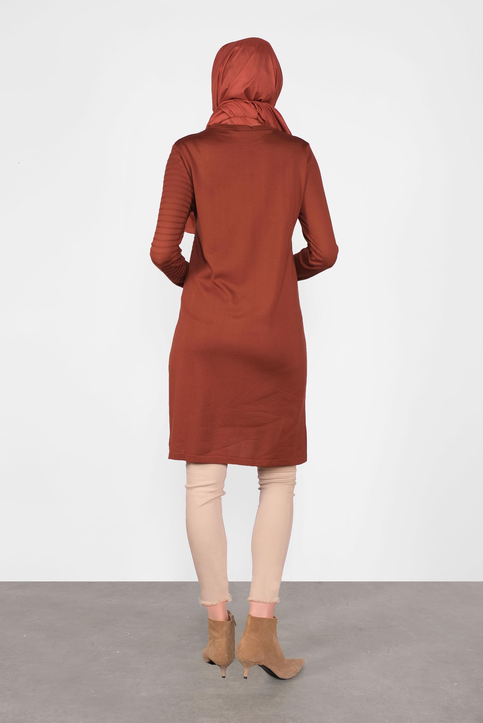 Tesettür giyim TURUNCU SİMLİ ŞERİT DETAYLI TUNİK 41003 