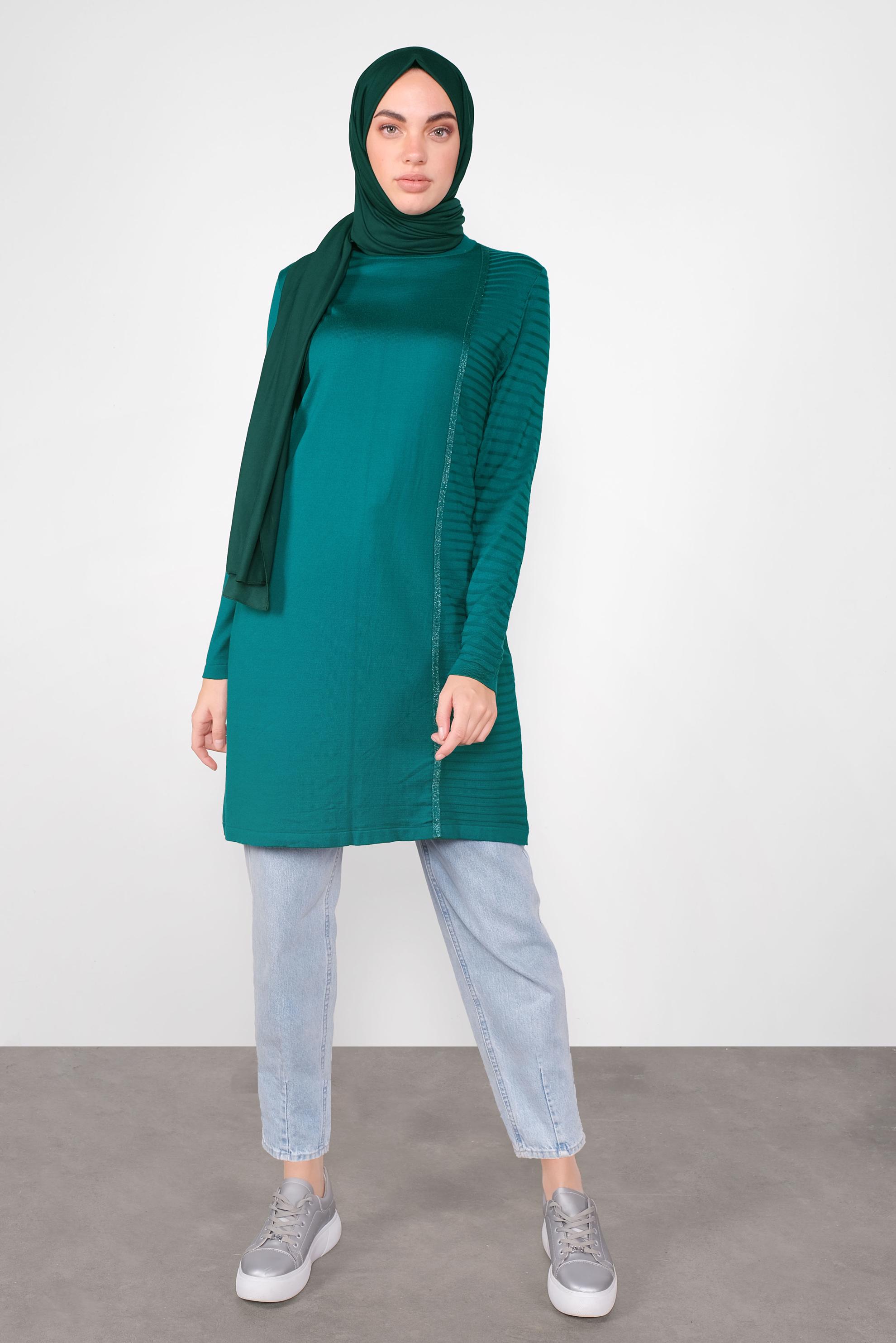 Tesettür giyim MAVİ SİMLİ ŞERİT DETAYLI TUNİK 41003 