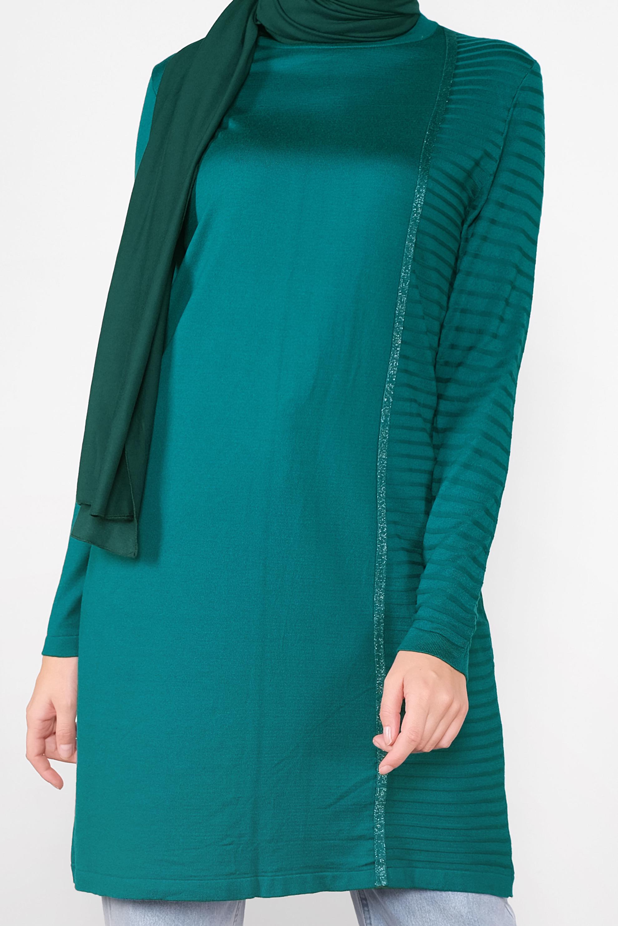 Tesettür giyim MAVİ SİMLİ ŞERİT DETAYLI TUNİK 41003 