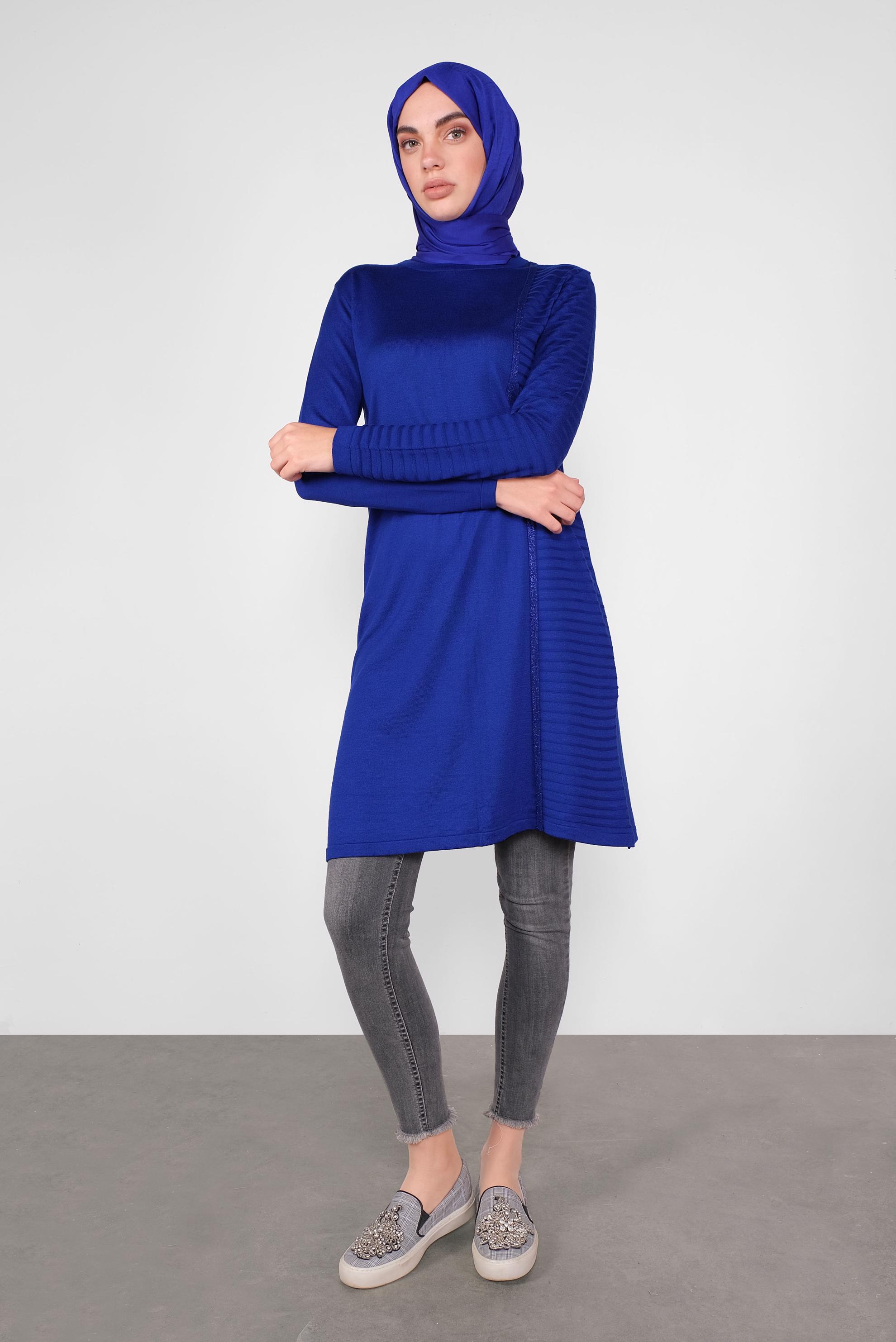 Tesettür giyim LACİVERT SİMLİ ŞERİT DETAYLI TUNİK 41003 