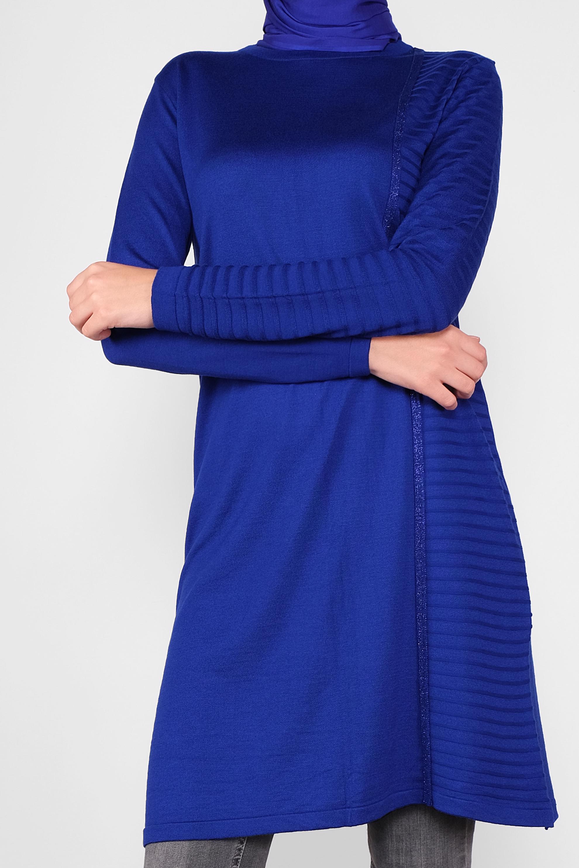 Tesettür giyim LACİVERT SİMLİ ŞERİT DETAYLI TUNİK 41003 