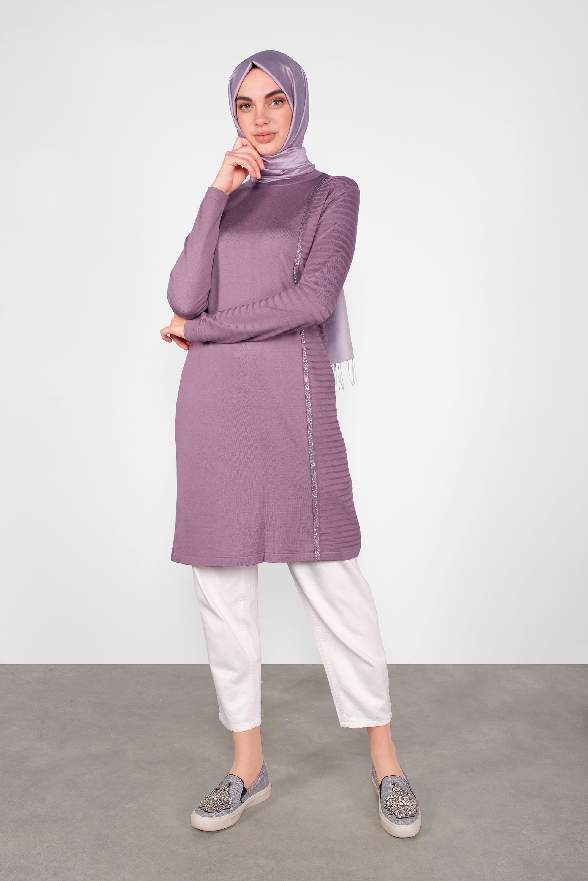 Tesettür giyim MOR SİMLİ ŞERİT DETAYLI TUNİK 41003 