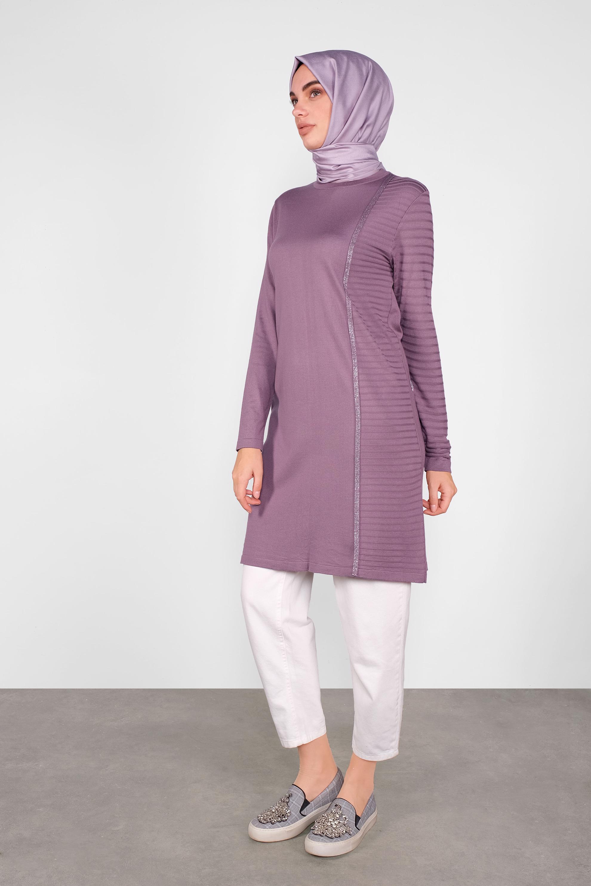 Tesettür giyim MOR SİMLİ ŞERİT DETAYLI TUNİK 41003 