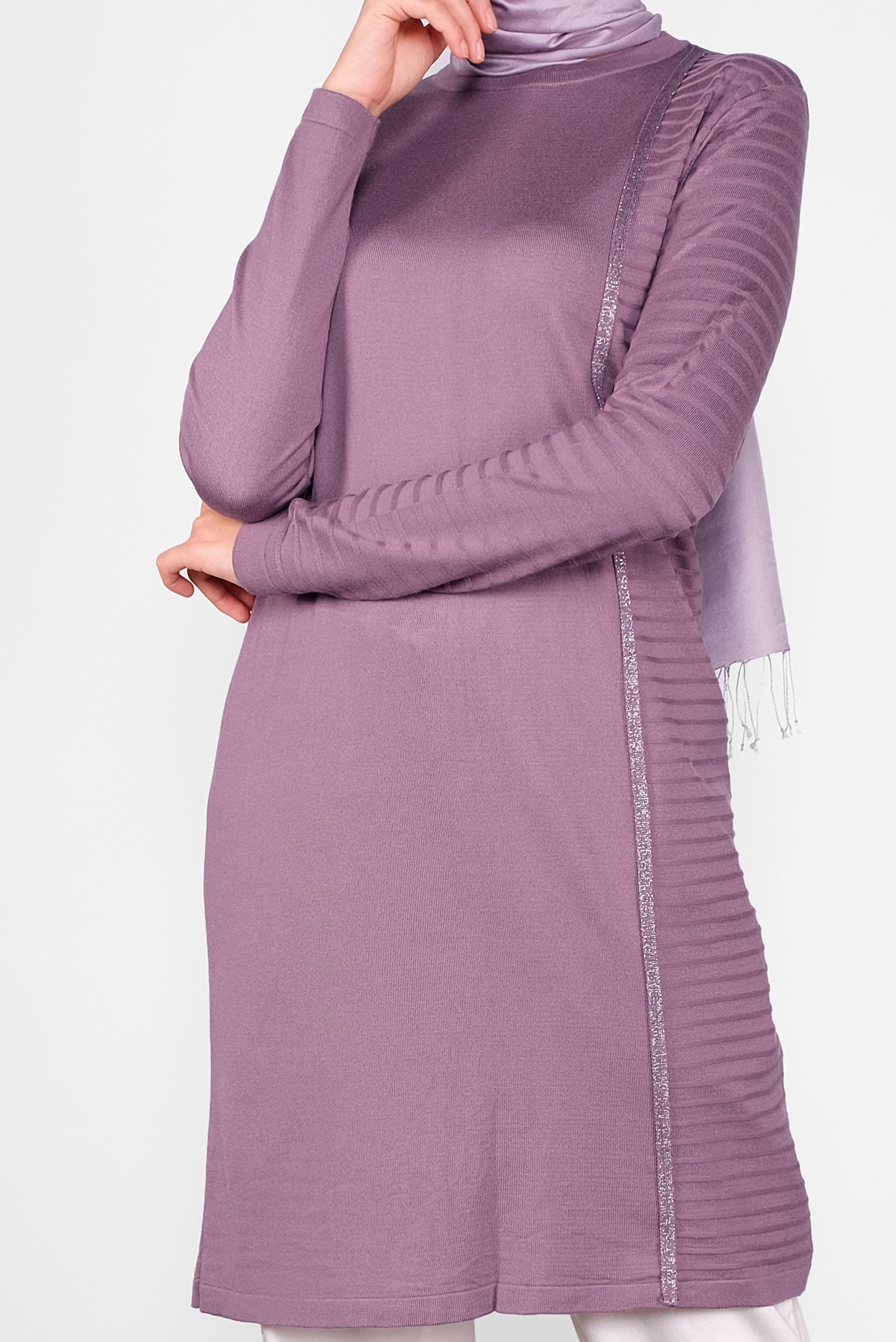 Tesettür giyim MOR SİMLİ ŞERİT DETAYLI TUNİK 41003 