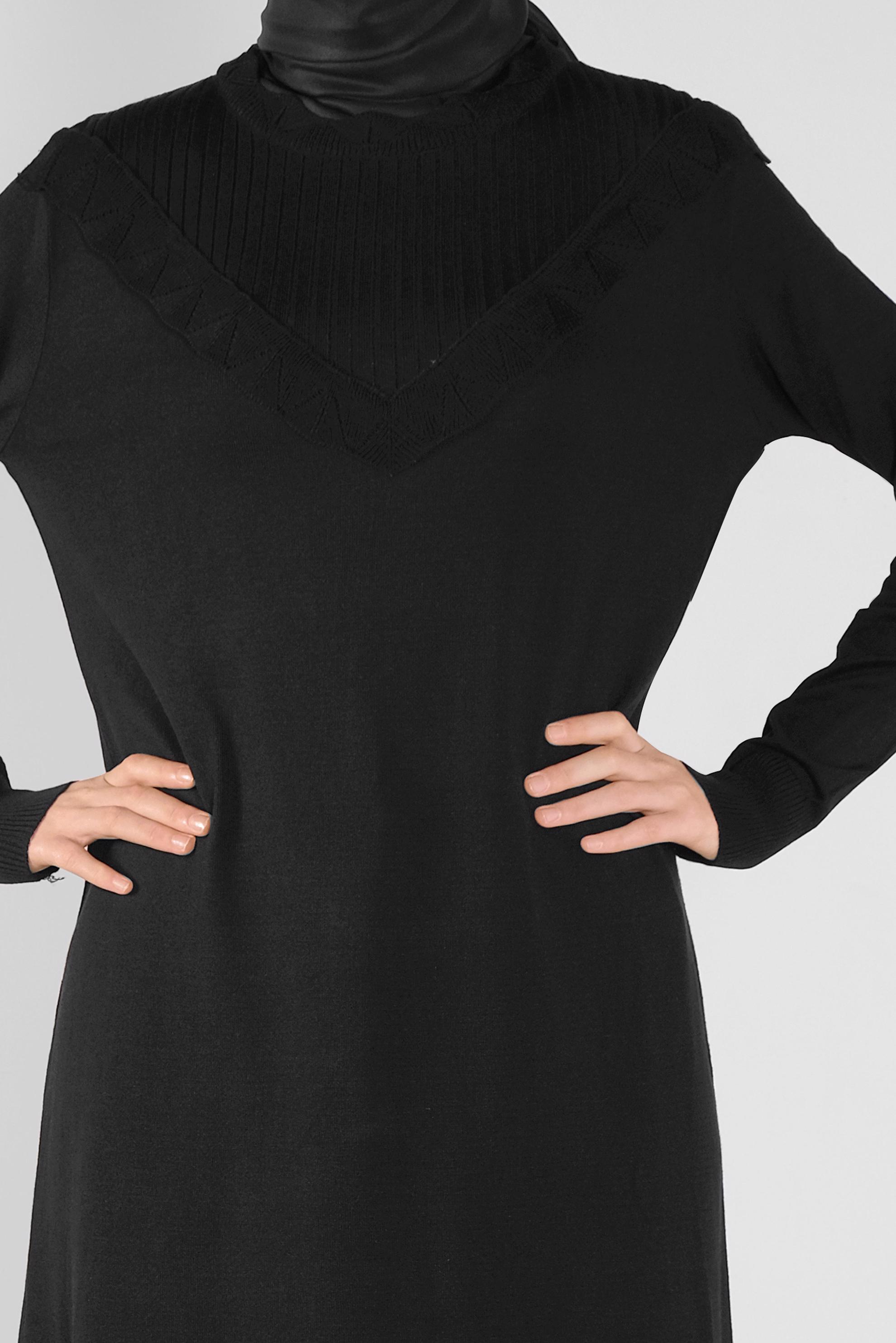 Tesettür giyim SİYAH ROBA FİTİLLİ TRİKO TUNİK 41004 