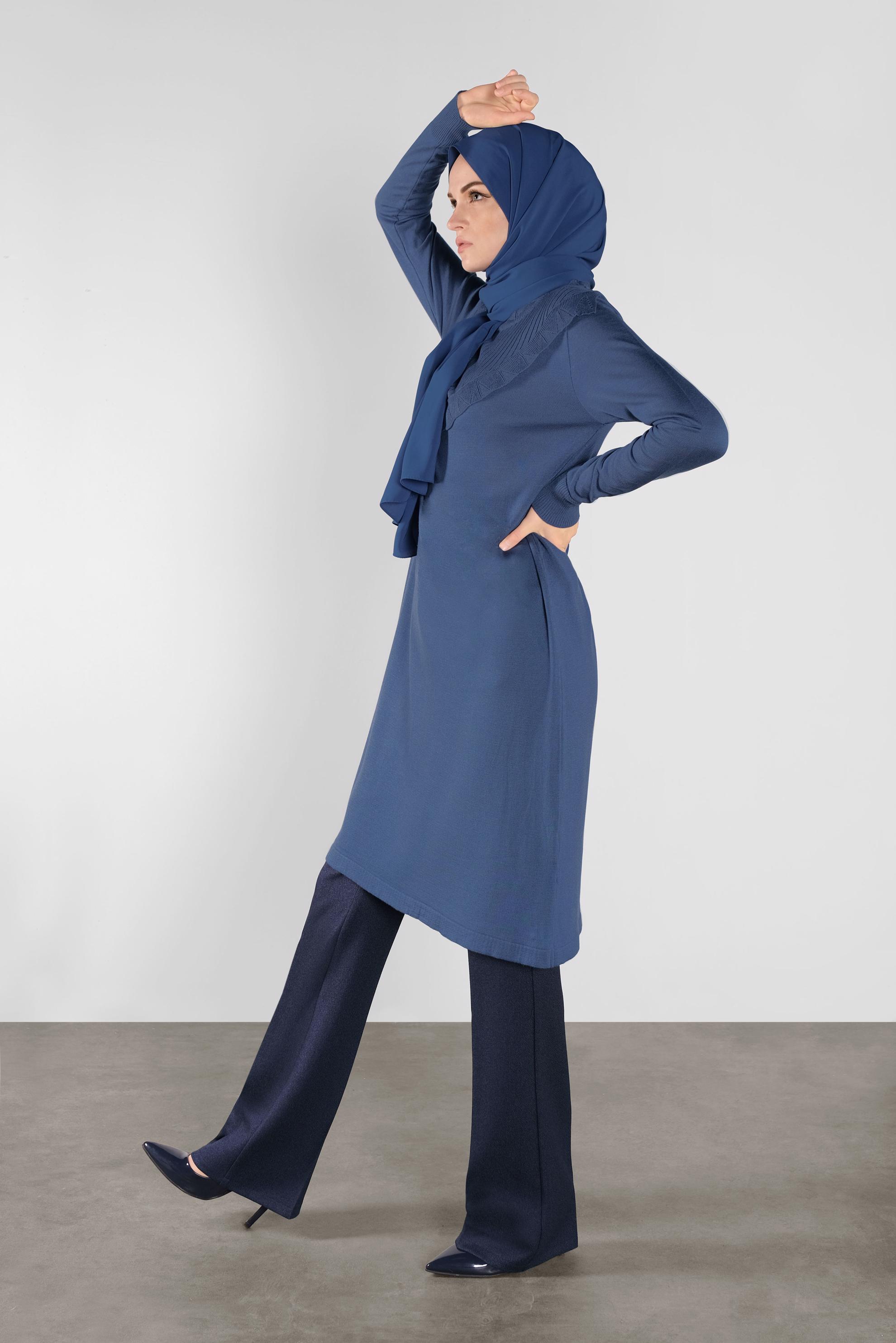 Tesettür giyim LACİVERT ROBA FİTİLLİ TRİKO TUNİK 41004 