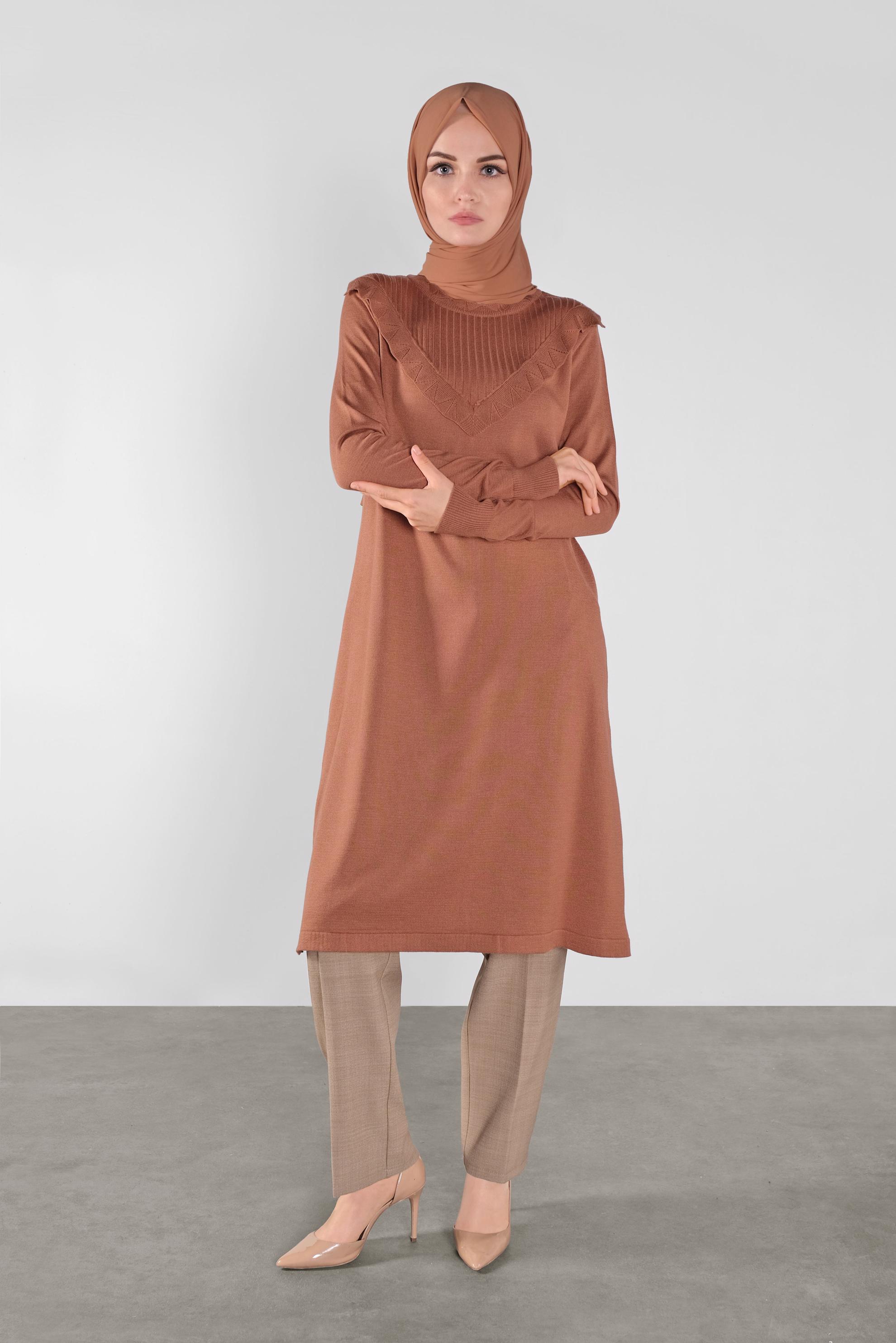 Tesettür giyim TURUNCU ROBA FİTİLLİ TRİKO TUNİK 41004 