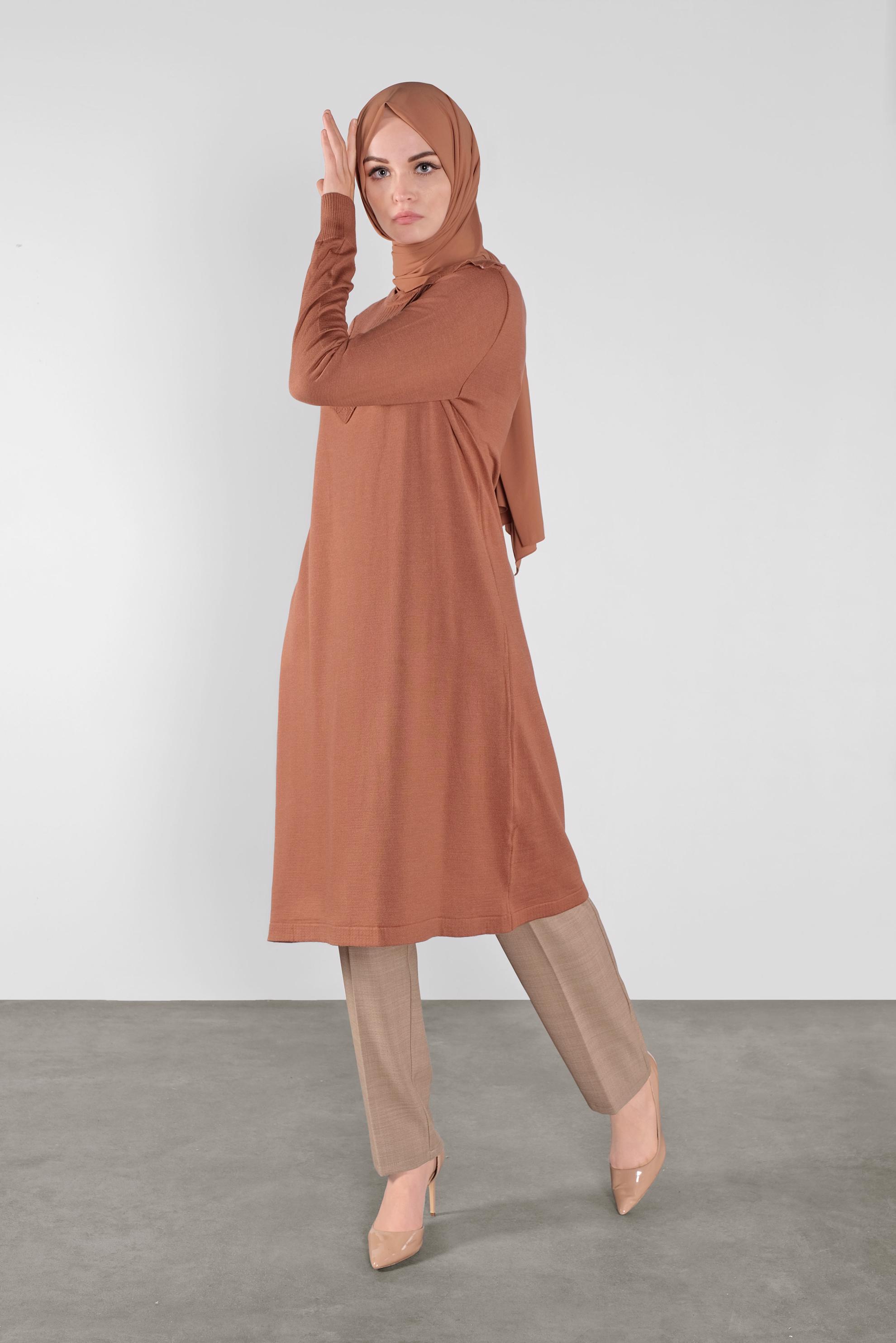 Tesettür giyim TURUNCU ROBA FİTİLLİ TRİKO TUNİK 41004 