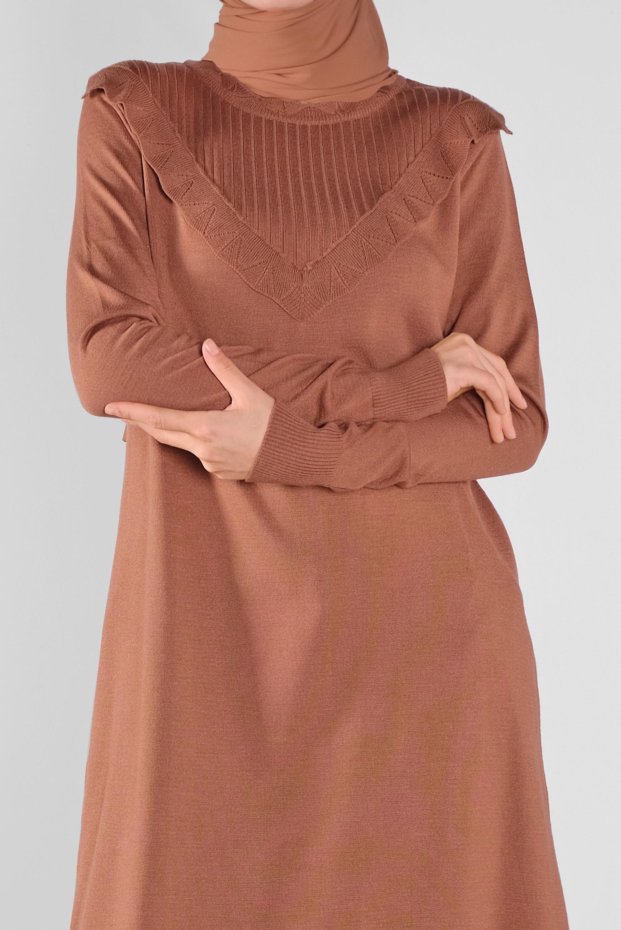 Tesettür giyim TURUNCU ROBA FİTİLLİ TRİKO TUNİK 41004 