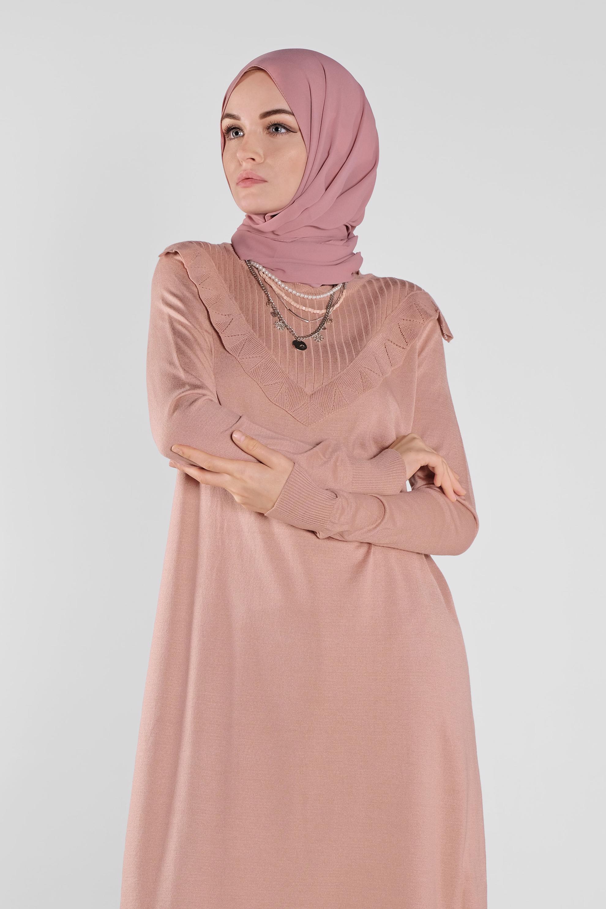 Tesettür giyim PUDRA ROBA FİTİLLİ TRİKO TUNİK 41004 