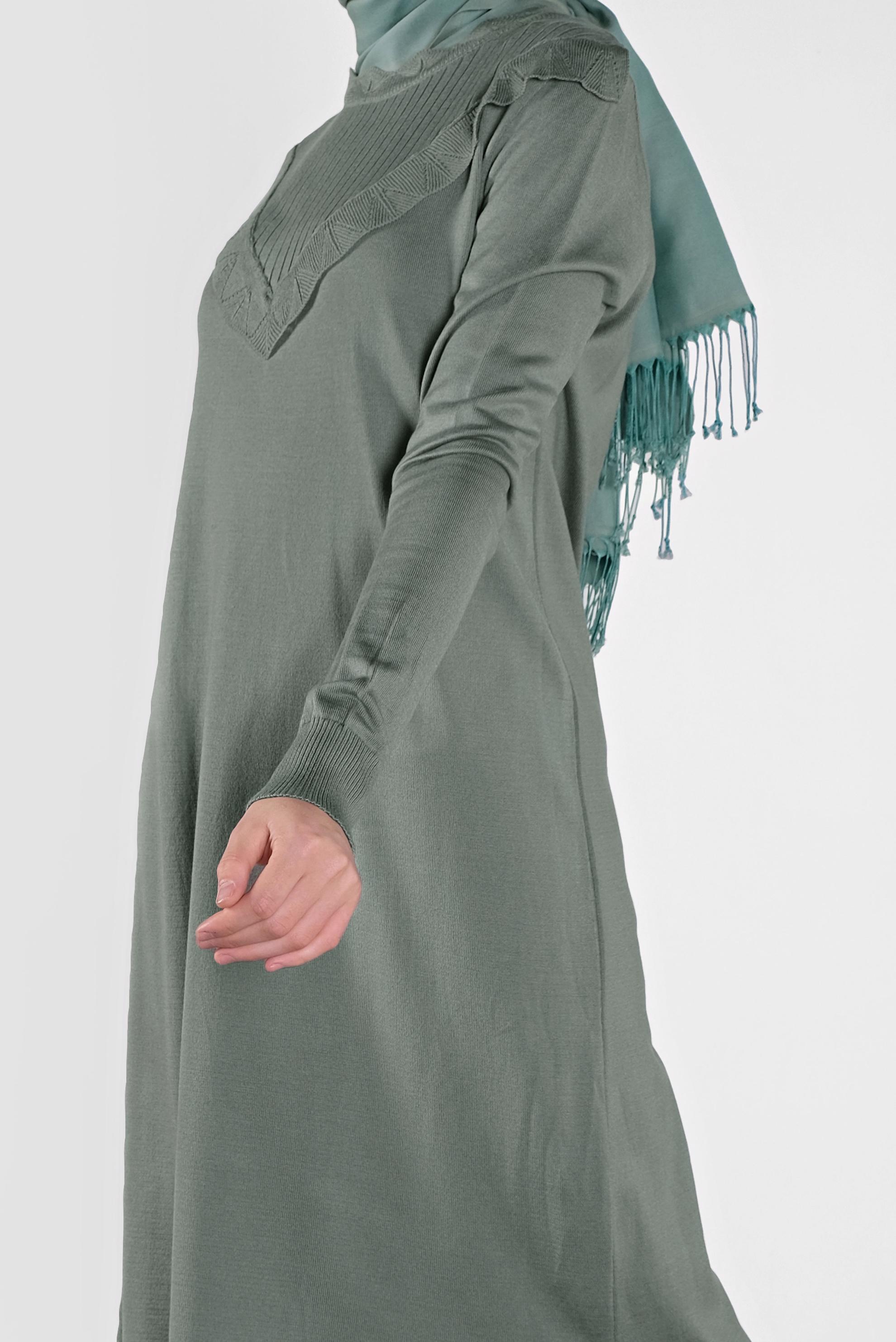 Tesettür giyim YEŞİL ROBA FİTİLLİ TRİKO TUNİK 41004 