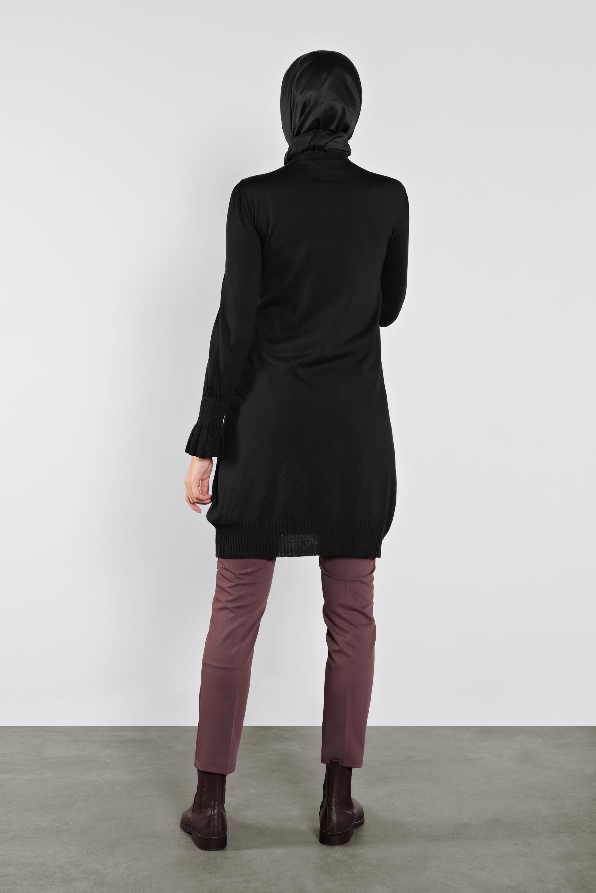 Tesettür giyim SİYAH FIRFIRLI TRİKO TUNİK 41005 