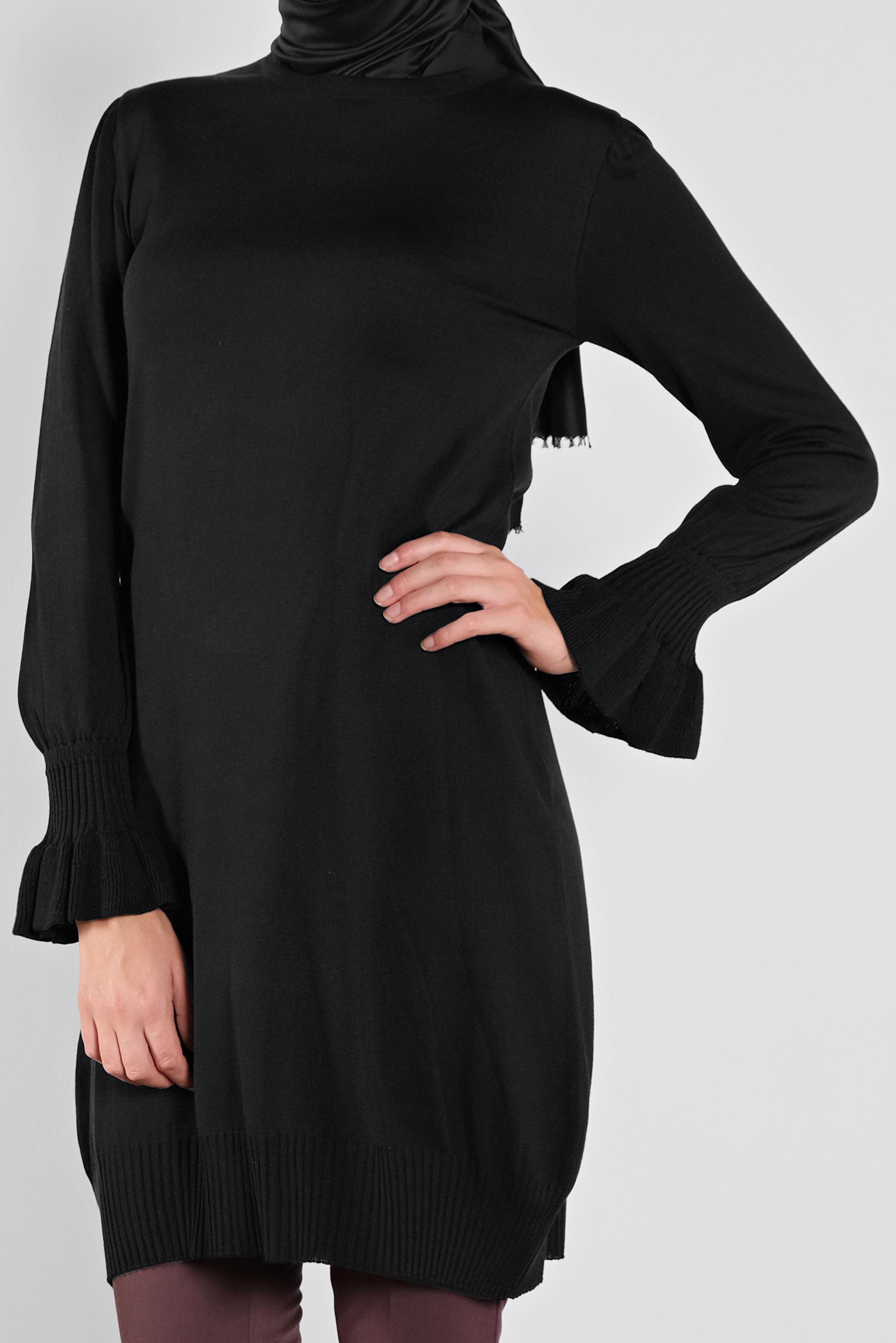 Tesettür giyim SİYAH FIRFIRLI TRİKO TUNİK 41005 