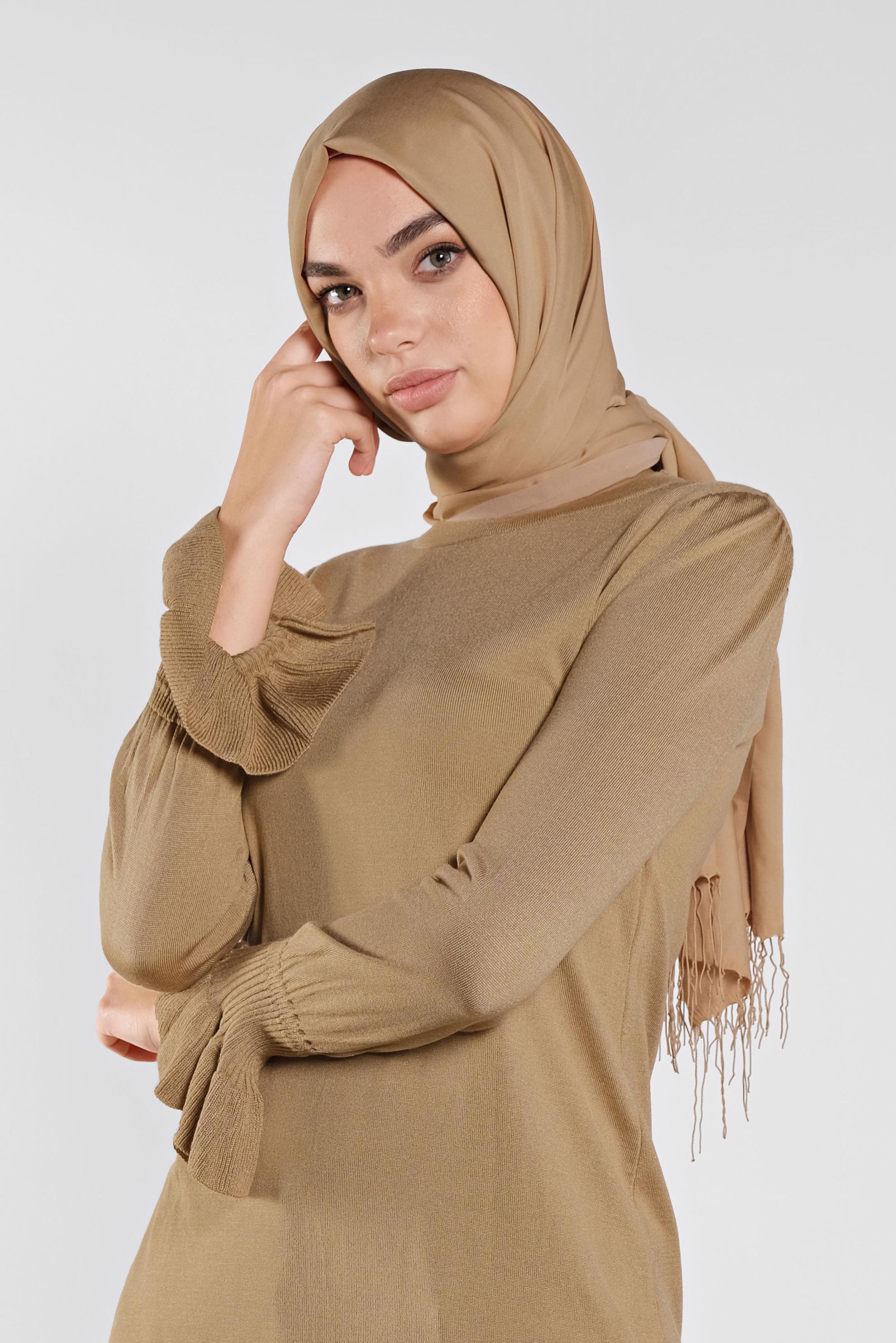 Tesettür giyim KAHVE FIRFIRLI TRİKO TUNİK 41005 