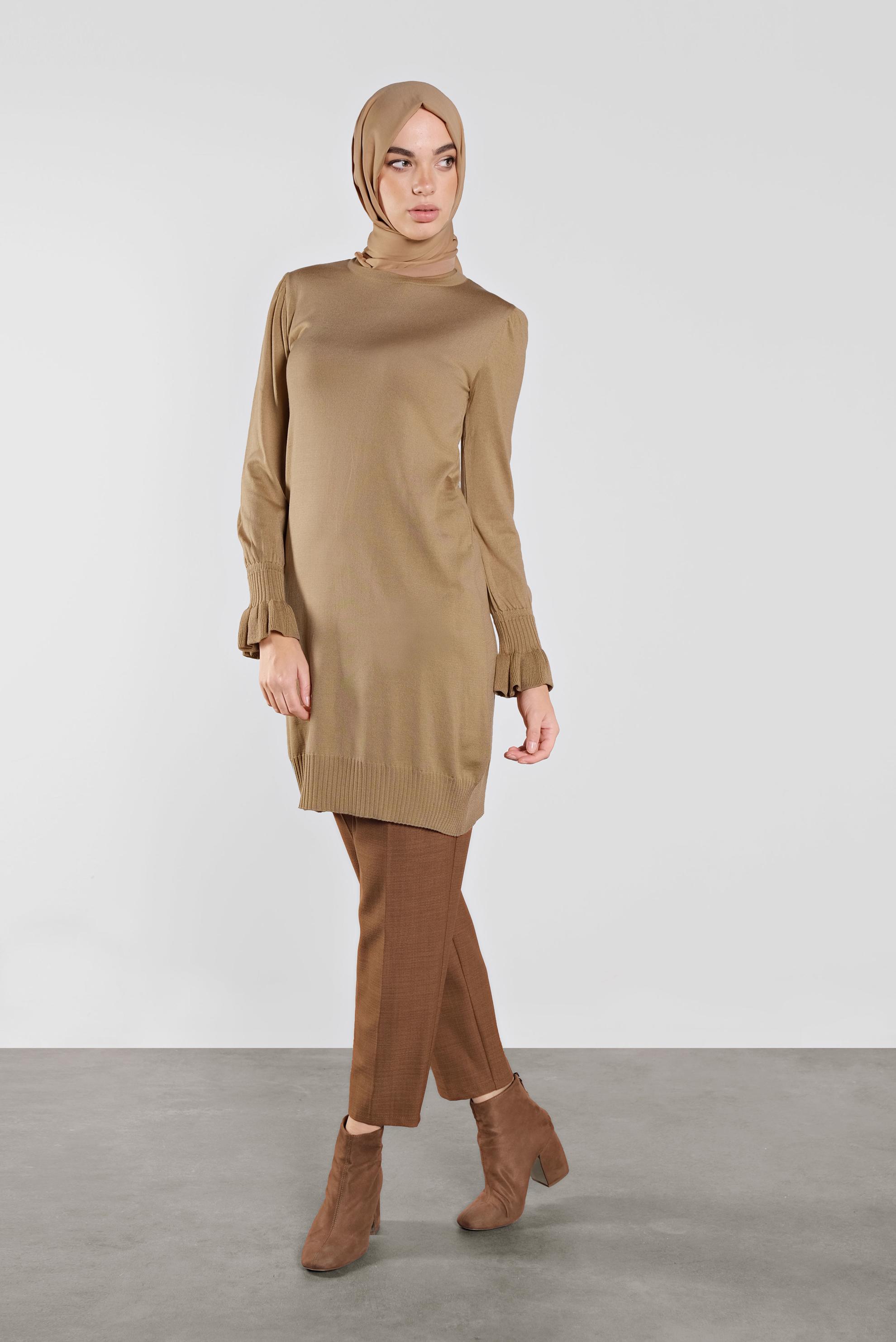 Tesettür giyim KAHVE FIRFIRLI TRİKO TUNİK 41005 