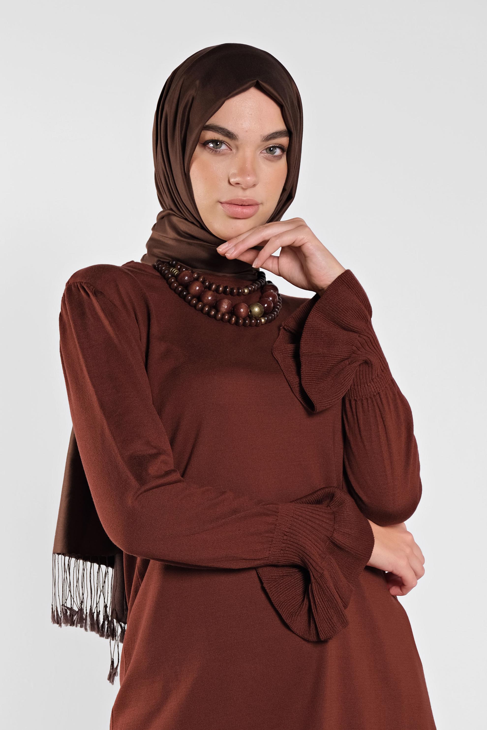 Tesettür giyim TURUNCU FIRFIRLI TRİKO TUNİK 41005 