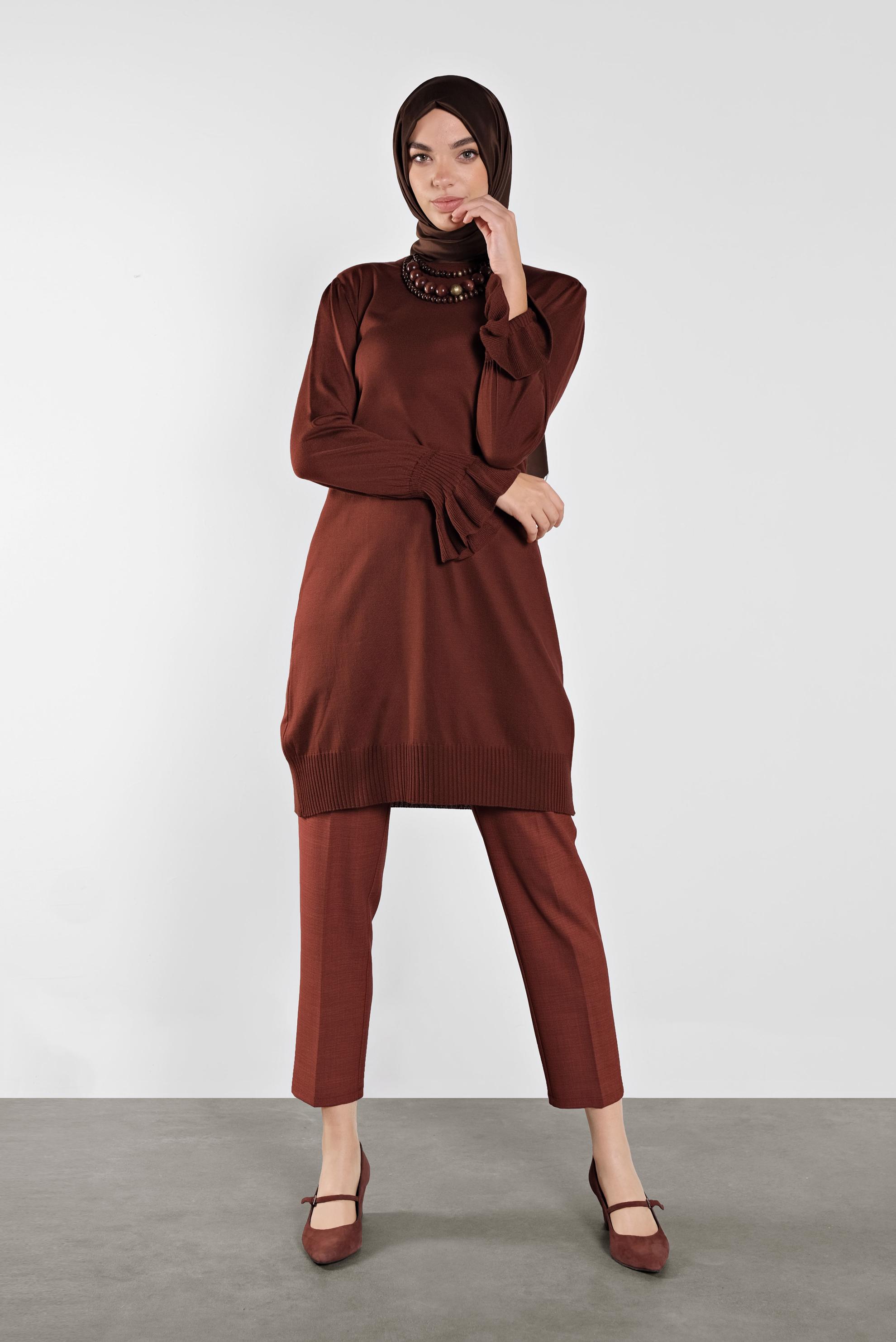 Tesettür giyim TURUNCU FIRFIRLI TRİKO TUNİK 41005 