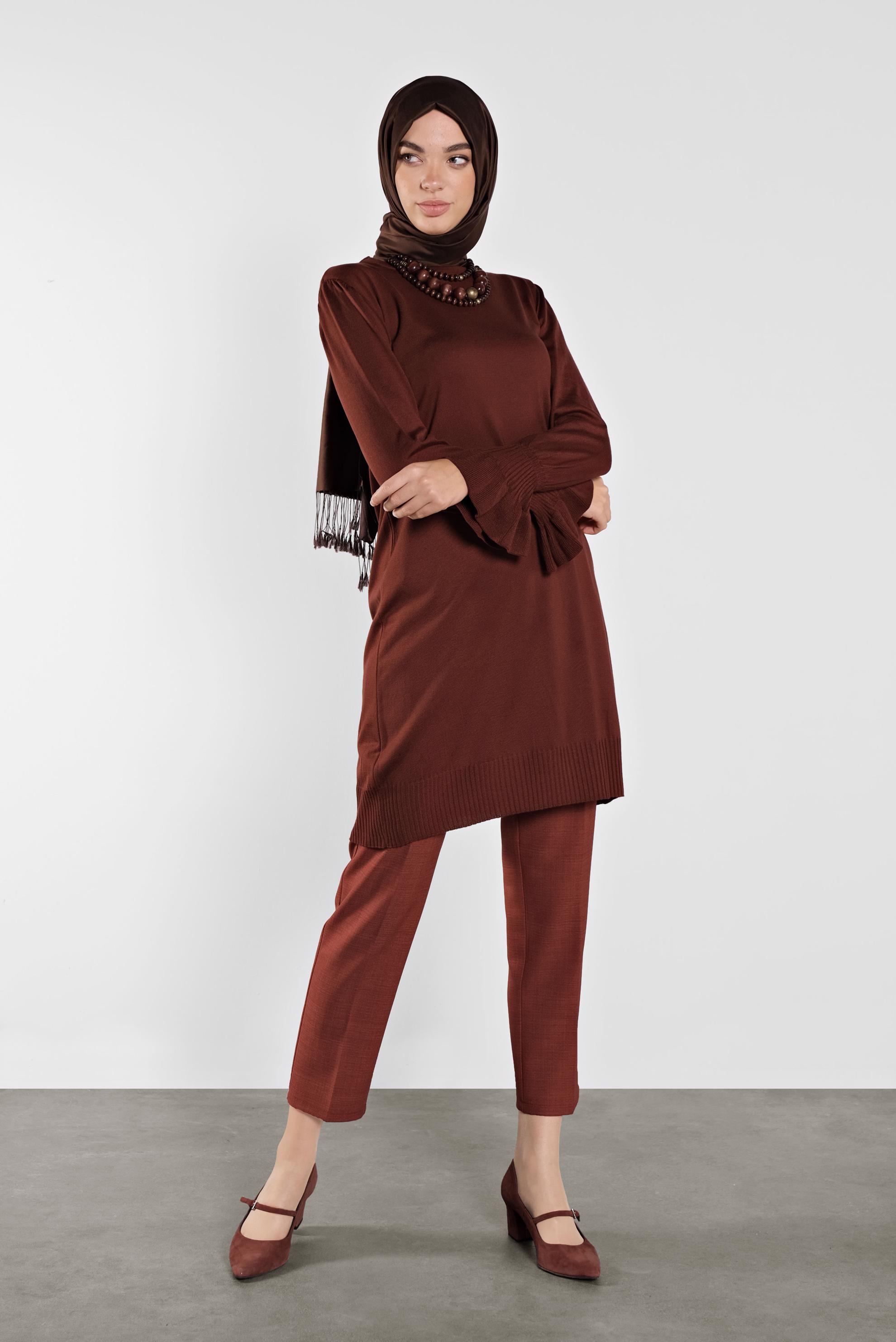 Tesettür giyim TURUNCU FIRFIRLI TRİKO TUNİK 41005 