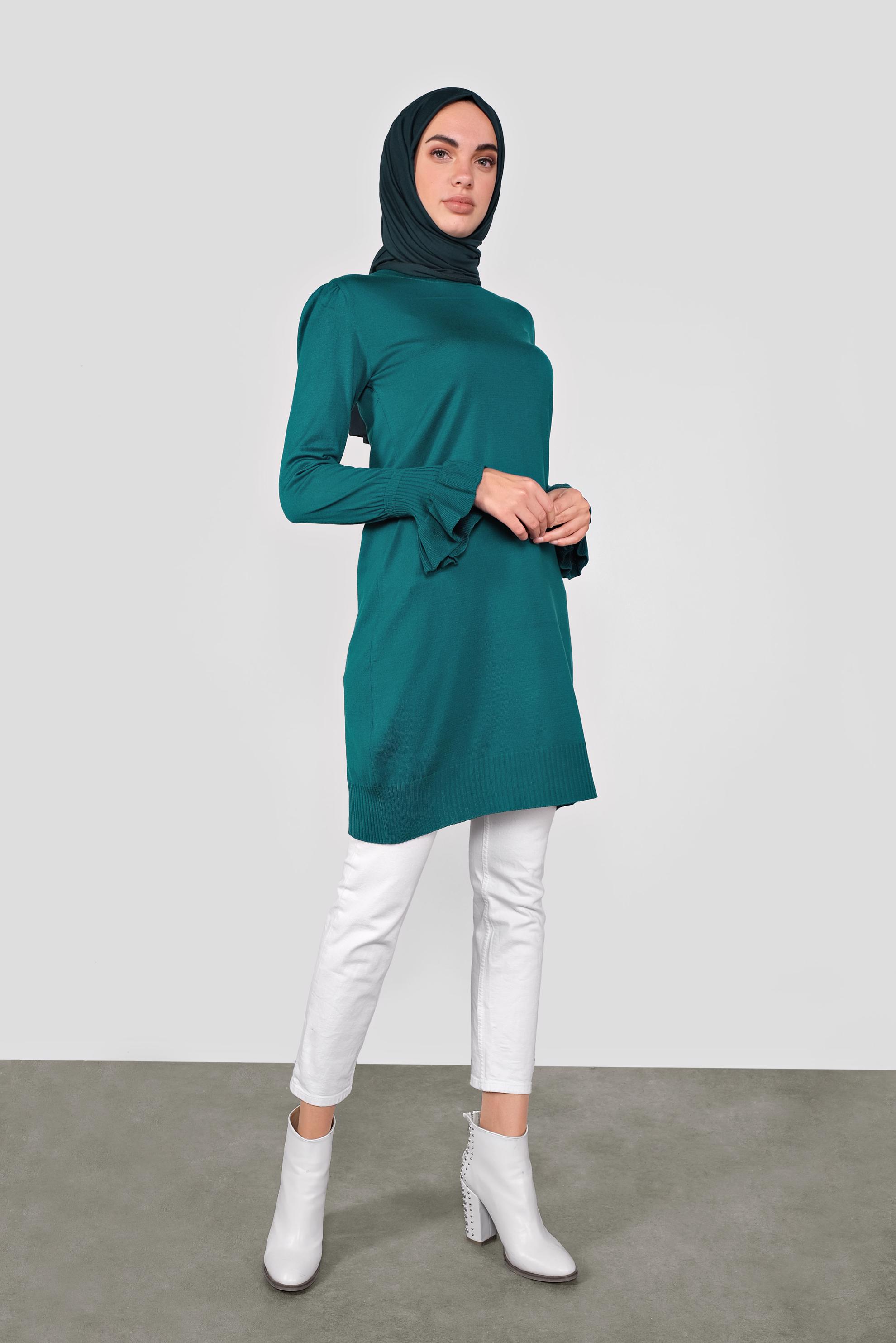 Tesettür giyim MAVİ FIRFIRLI TRİKO TUNİK 41005 