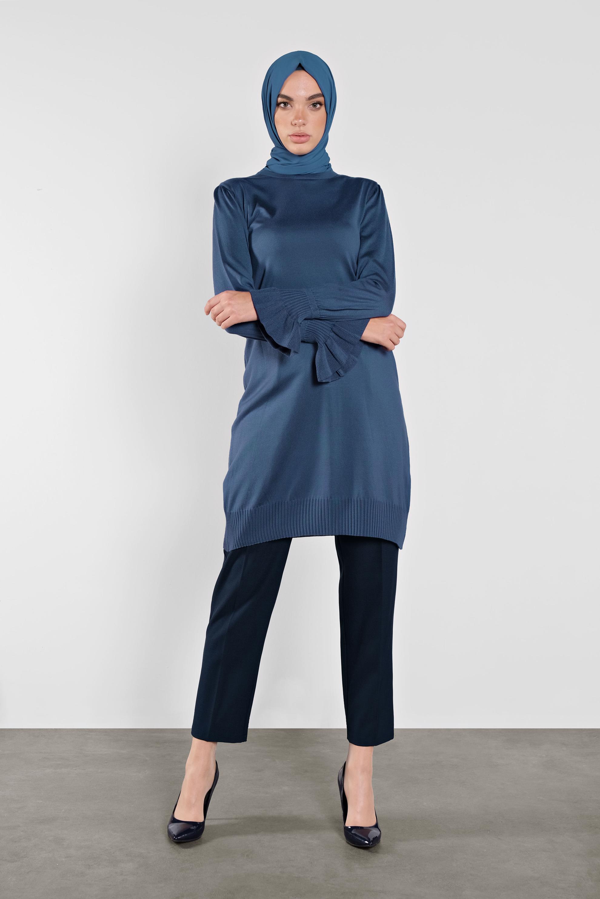 Tesettür giyim LACİVERT FIRFIRLI TRİKO TUNİK 41005 