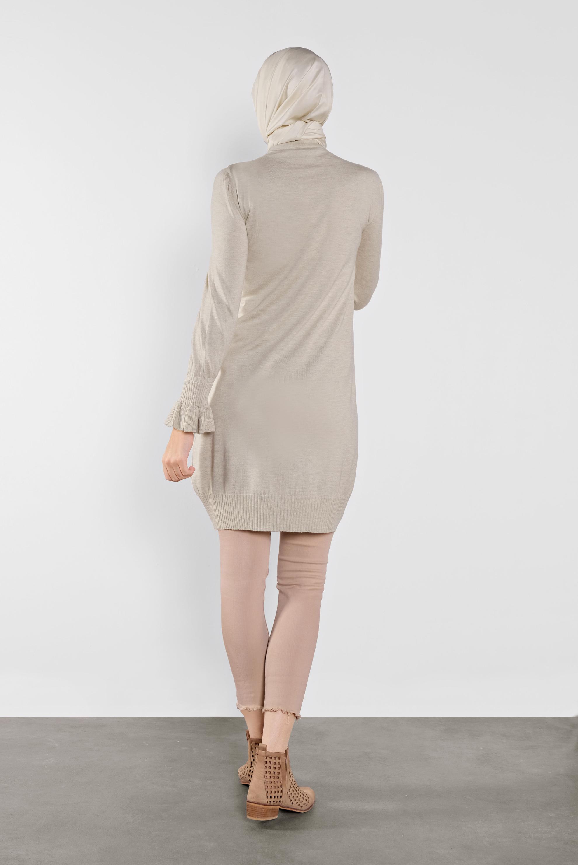 Tesettür giyim BEJ FIRFIRLI TRİKO TUNİK 41005 