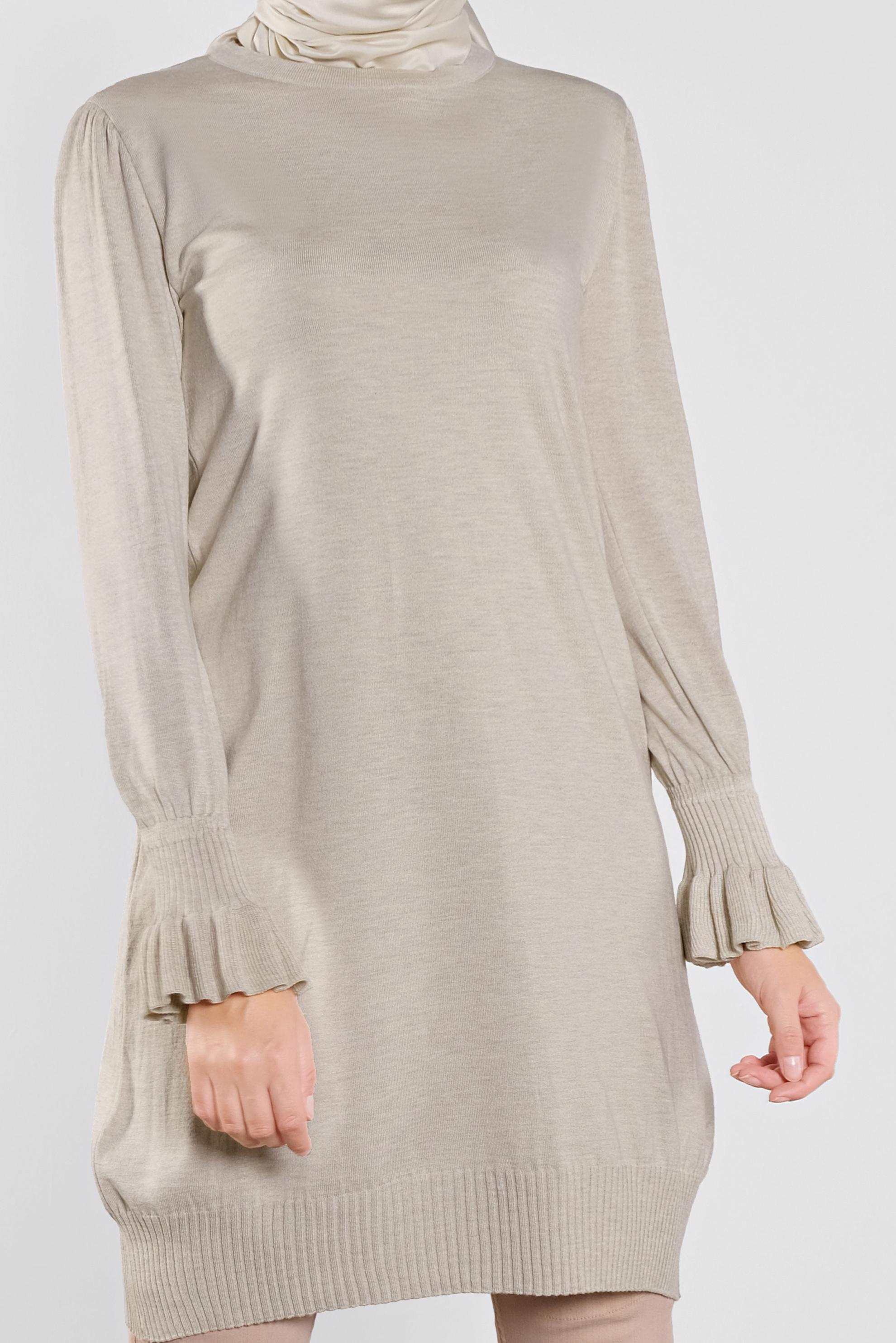 Tesettür giyim BEJ FIRFIRLI TRİKO TUNİK 41005 