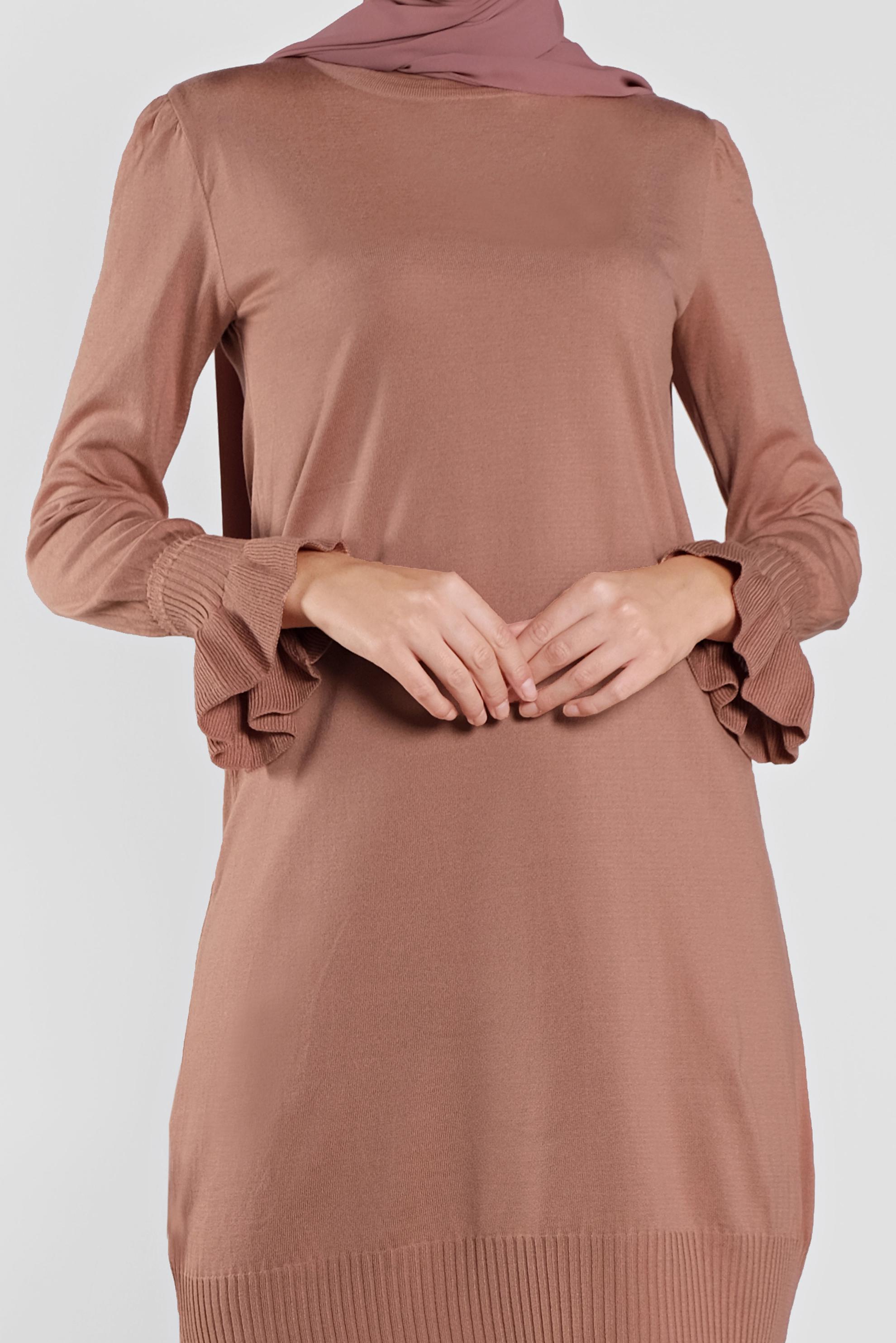 Tesettür giyim PUDRA FIRFIRLI TRİKO TUNİK 41005 