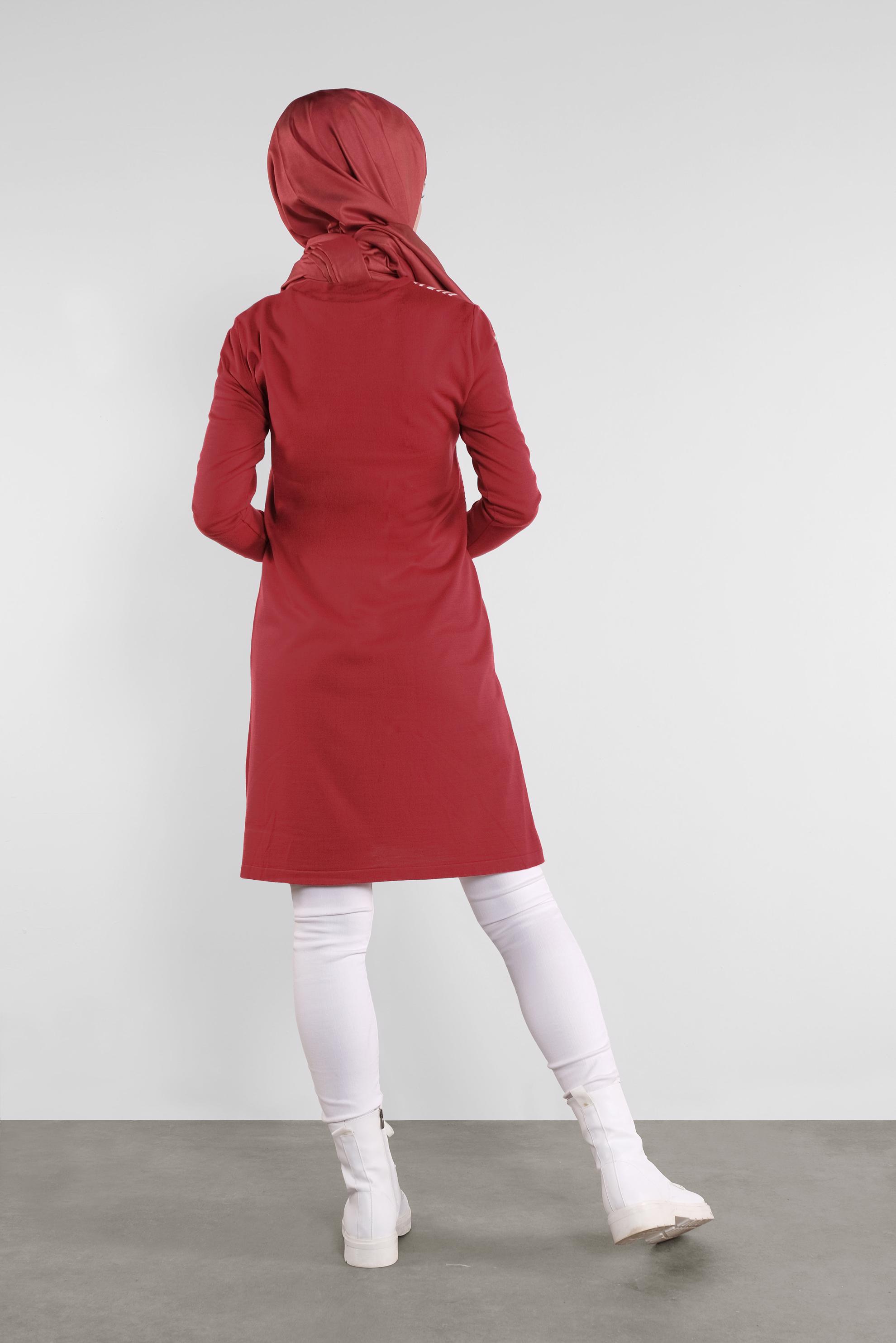 Tesettür giyim KIRMIZI ŞERİT DETAYLI TRİKO TUNİK 41007 