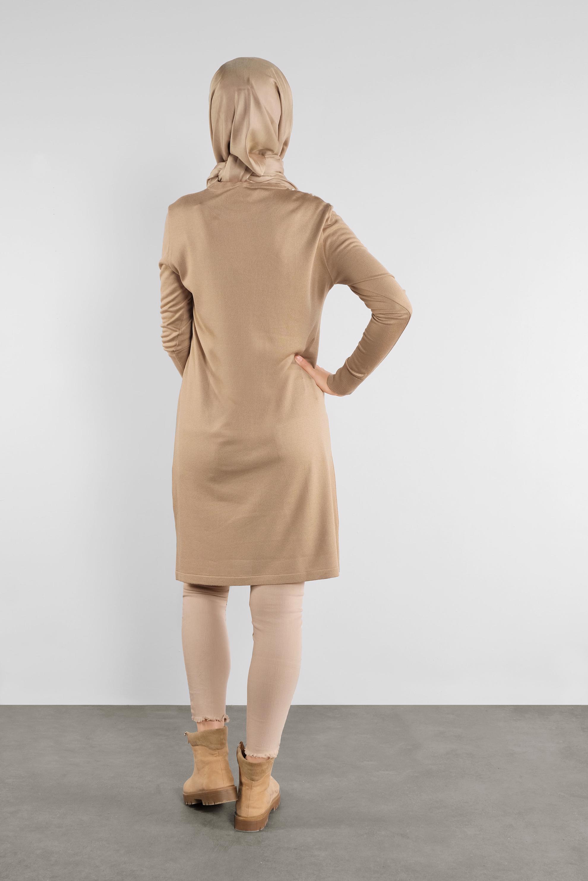 Tesettür giyim KAHVE ŞERİT DETAYLI TRİKO TUNİK 41007 