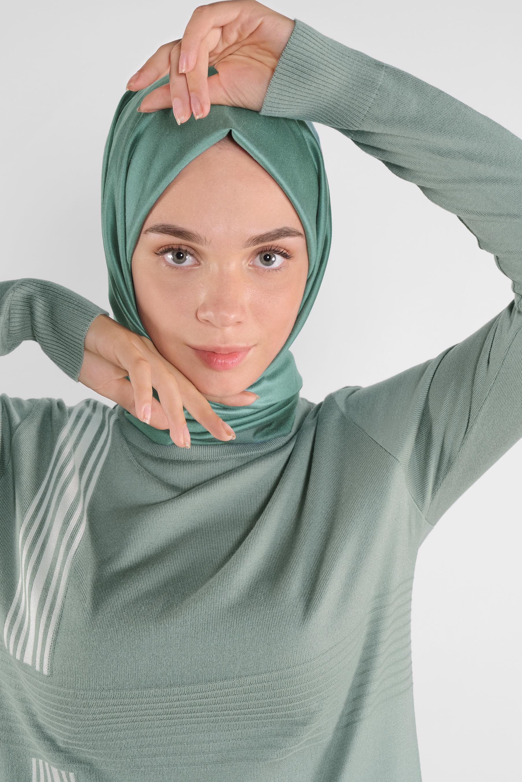 Tesettür giyim YEŞİL ŞERİT DETAYLI TRİKO TUNİK 41007 