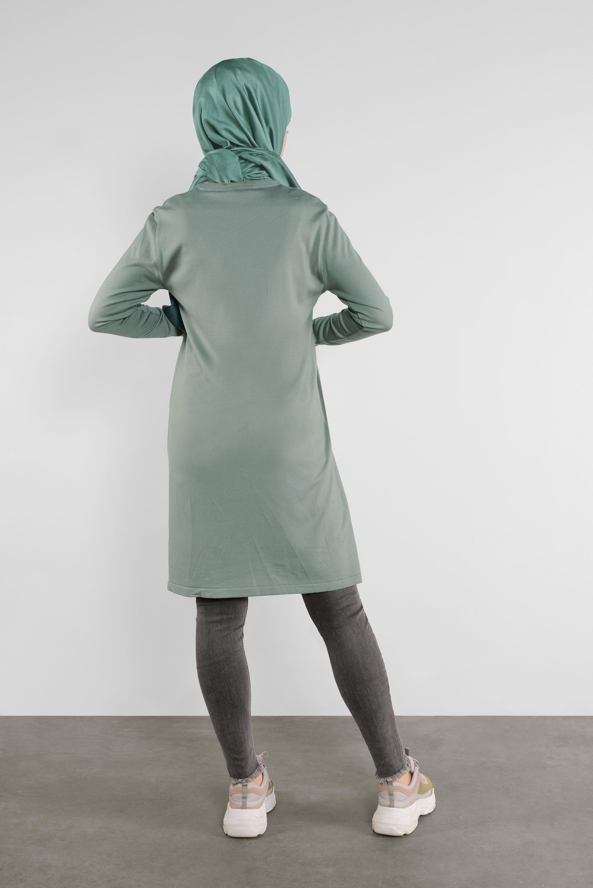 Tesettür giyim YEŞİL ŞERİT DETAYLI TRİKO TUNİK 41007 